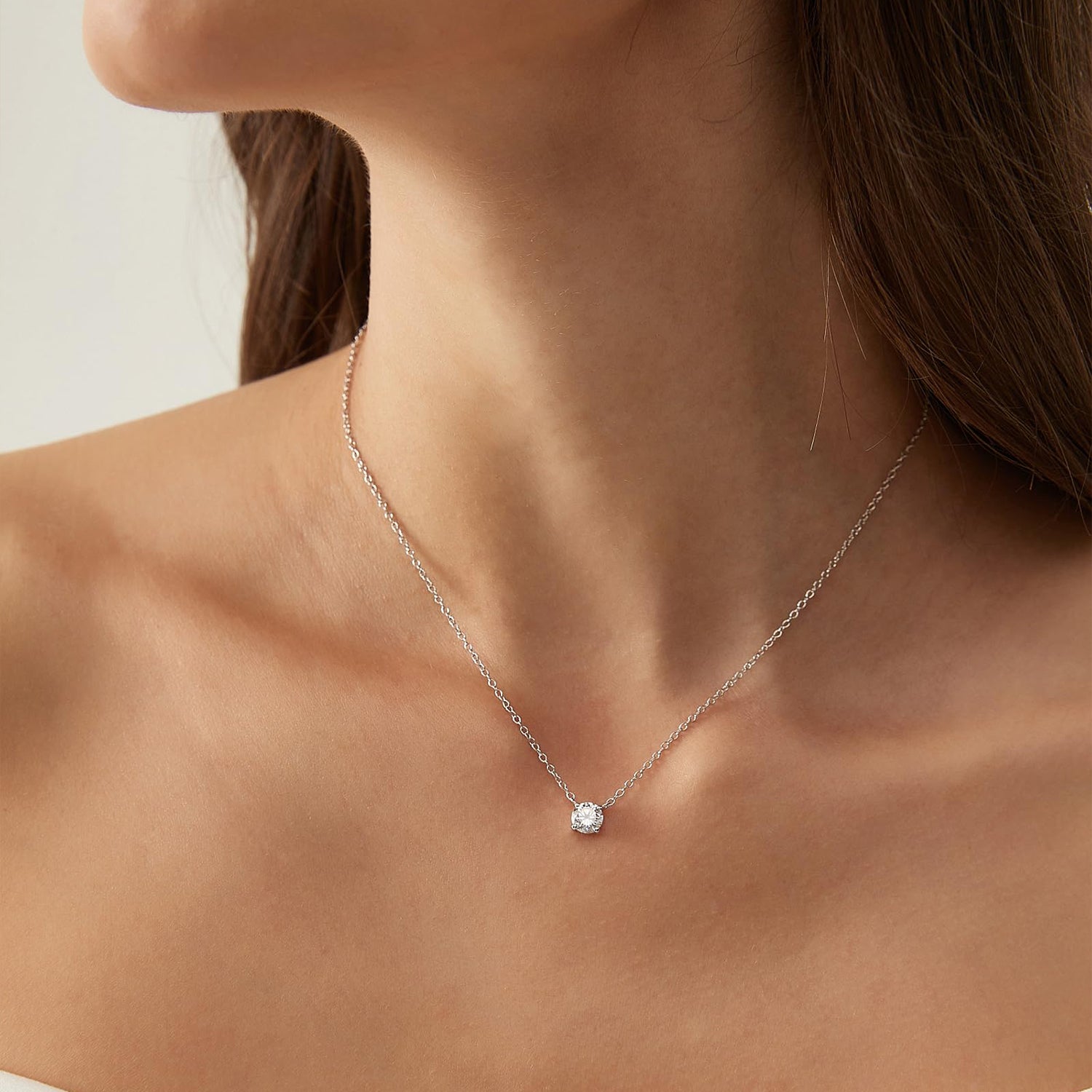 solitaire necklace for women, sterling silver necklace, silver gemstone necklace, cubic zirconia necklace, cz necklace, dainty necklace