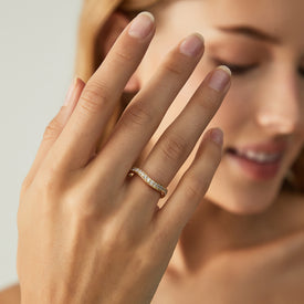 cubic zirconia rings, curved band, curved engagement rings, gold wedding band, fake diamond rings, travel ring, stackable ring, half eternity wedding band, affordable jewelry