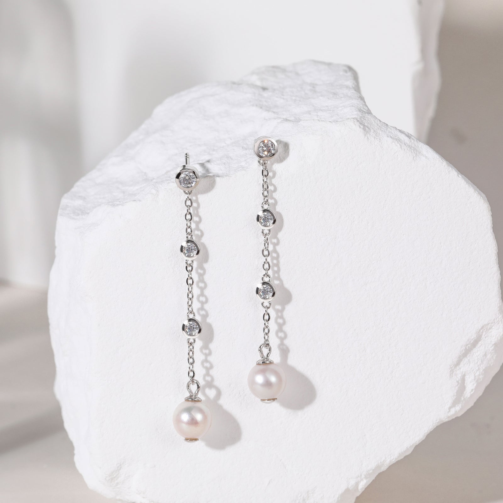 silver pearl earrings, pearl dangle earrings, s925 dangle earrings