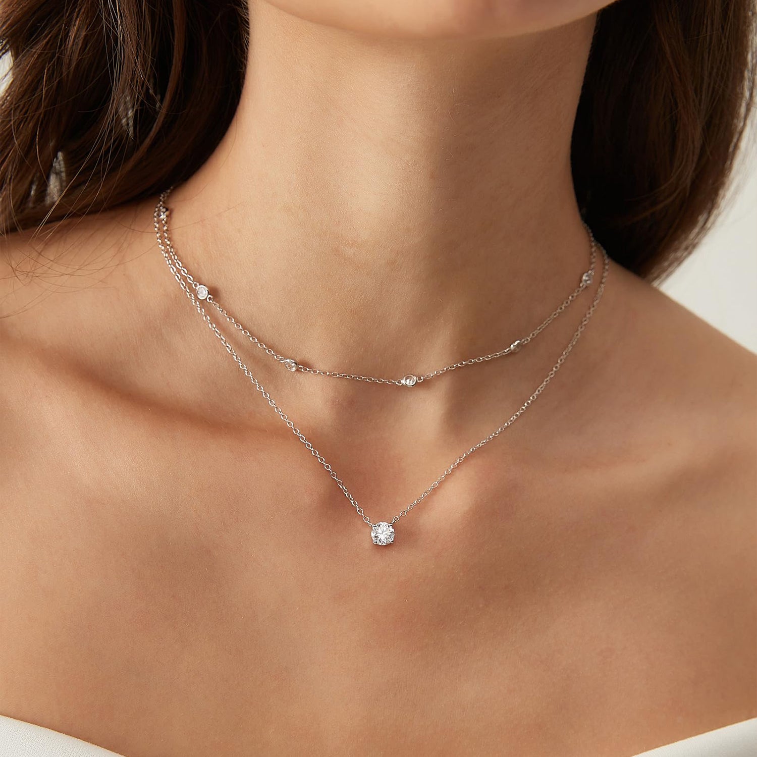 solitaire necklace for women, sterling silver necklace, silver gemstone necklace, cubic zirconia necklace, cz necklace, dainty necklace, layered necklace