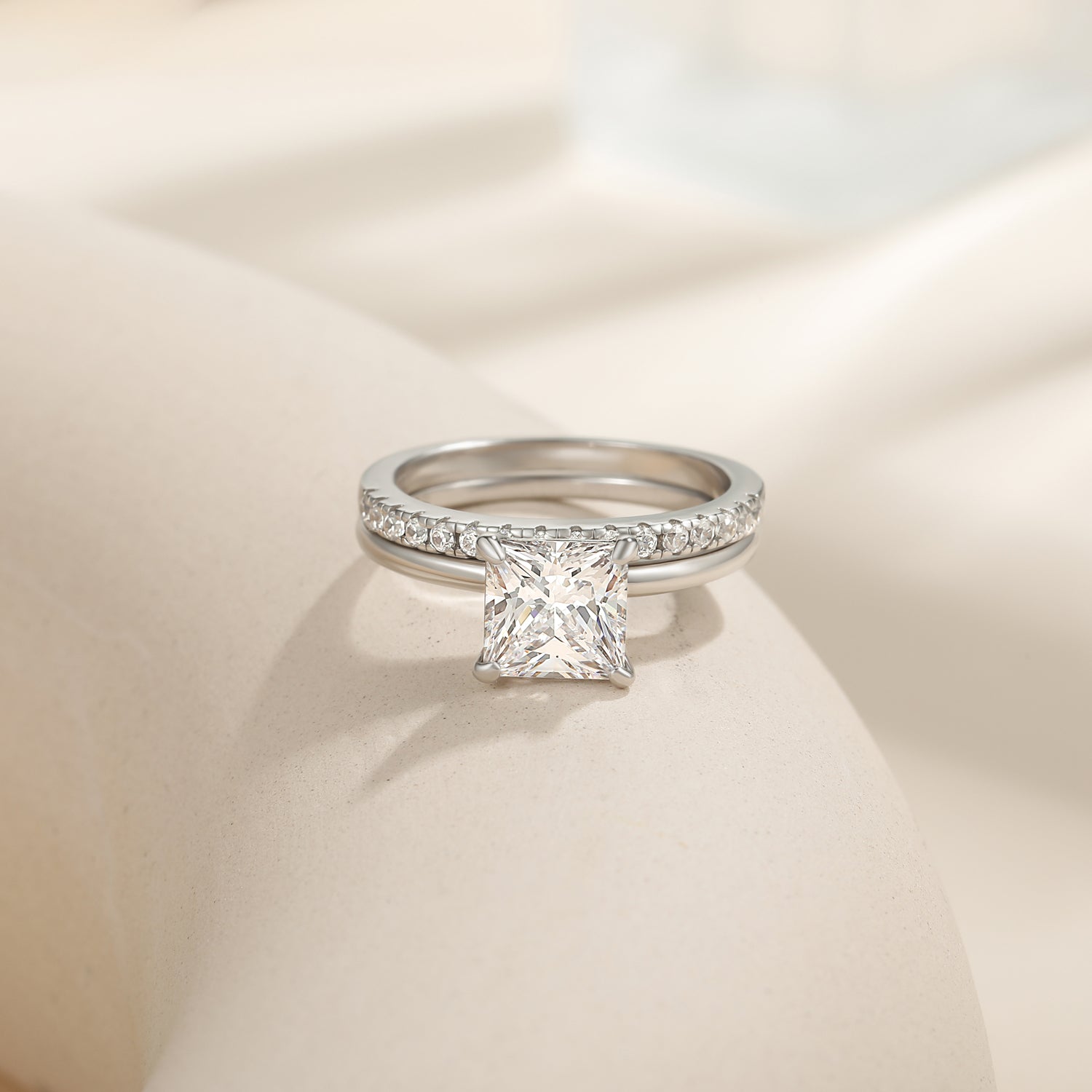 fake bridal set rings, silver cubic zirconia ring set, cubic zirconia ring set, silver wedding band sets, cheap wedding ring sets, travel wedding ring sets