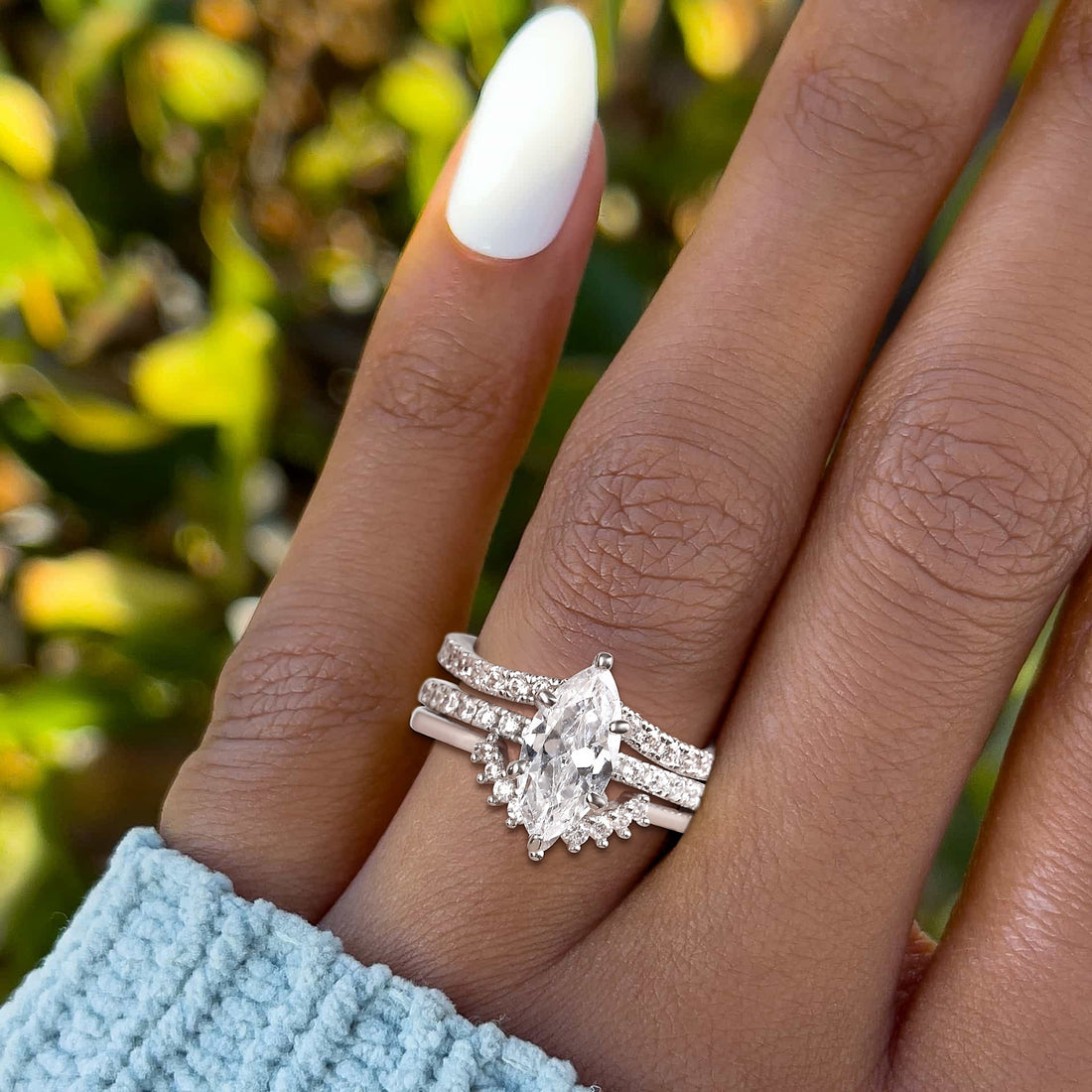 unique wedding ring sets, cheap wedding ring sets, marquise ring for women, silver marquise ring, cubic zirconia wedding rings, cz stones, affordable cz engagement rings, fake bridal set rings, wedding ring sets for him and her