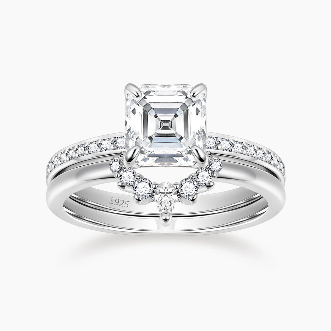 cheap wedding ring sets, asscher cut ring, cubic zirconia ring, sterling silver ring, silver wedding rings, crown rings, cheap cubic zirconia ring, fake bridal set rings