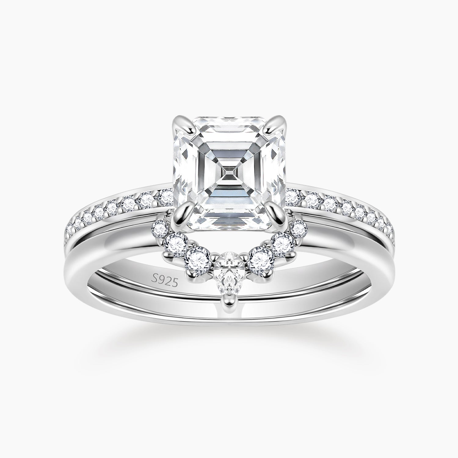 cheap wedding ring sets, asscher cut ring, cubic zirconia ring, sterling silver ring, silver wedding rings, crown rings, cheap cubic zirconia ring, fake bridal set rings