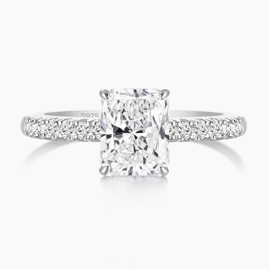 radiant cut ring, sterling silver rings for women, affordable wedding rings, cubic zirconia ring, 2ct ring, sterling silver cubic zirconia rings, travel ring, cheap rings, inexpensive promise ring, cz engagement rings