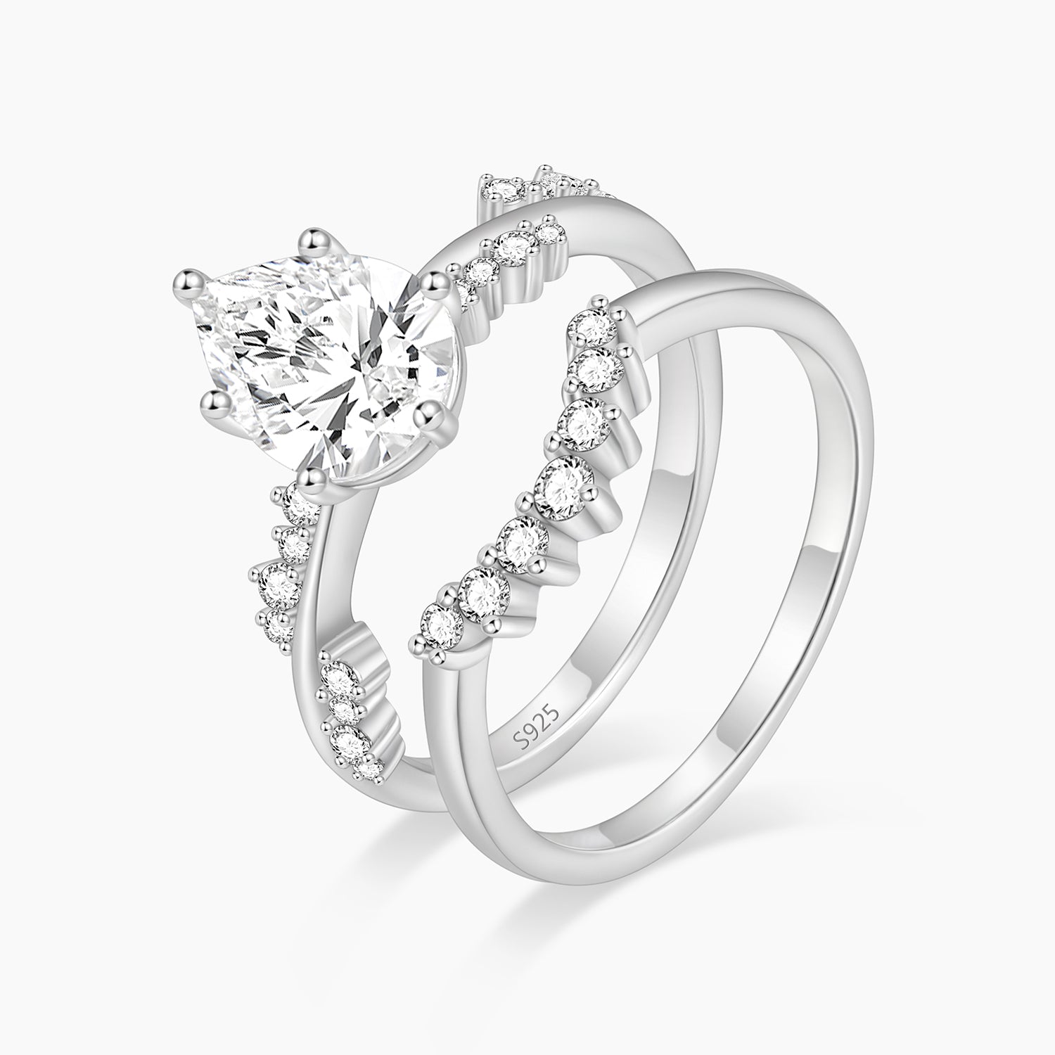 fake bridal set rings, pear cut ring, cubic zirconia ring, sterling silver ring, crown ring, cubic zirconia engagement ring, affordable jewelry, travel ring, CZ Stones, cheap wedding ring sets