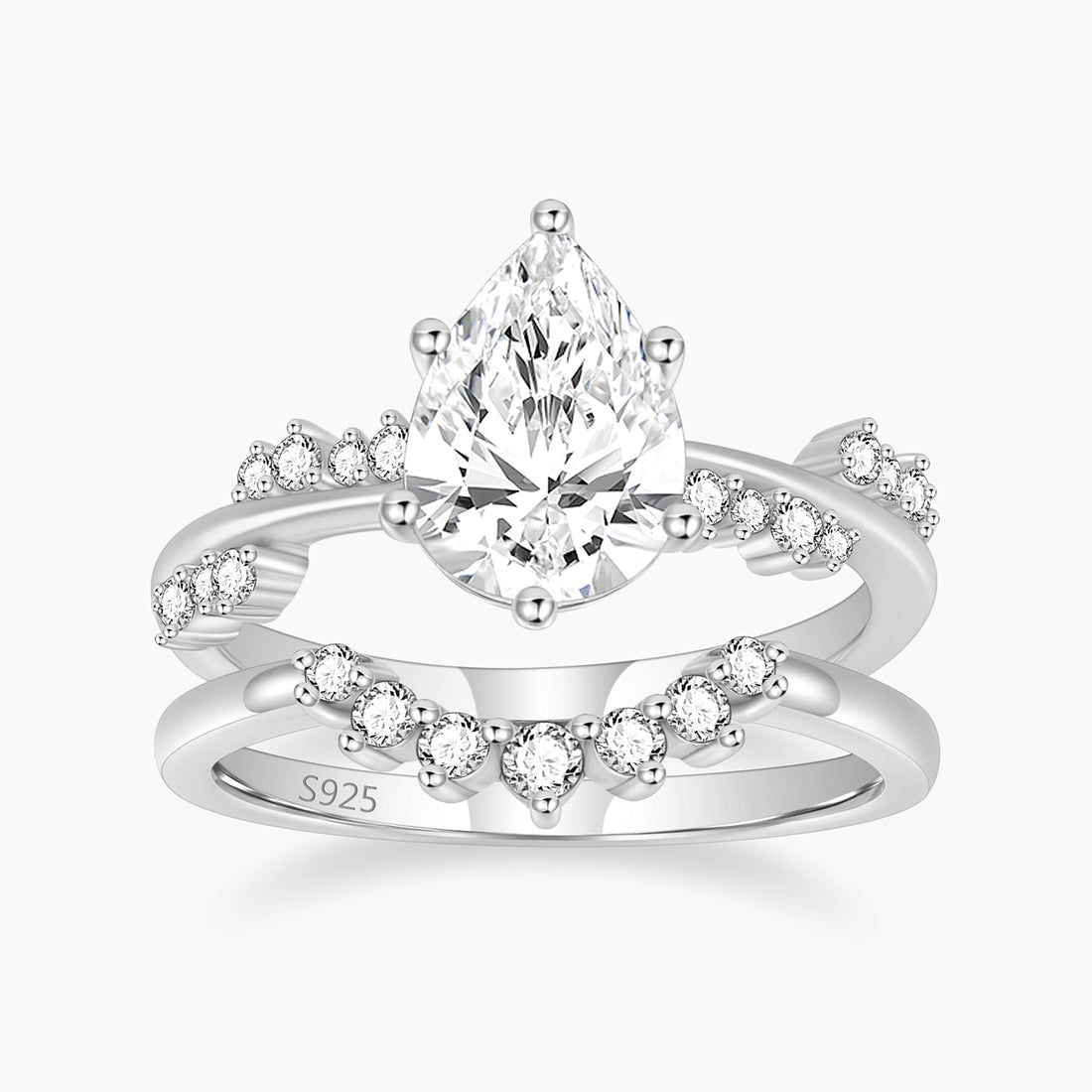 fake bridal set rings, pear cut ring, cubic zirconia ring, sterling silver ring, crown ring, cubic zirconia engagement ring, affordable jewelry, travel ring, CZ Stones, cheap wedding ring sets