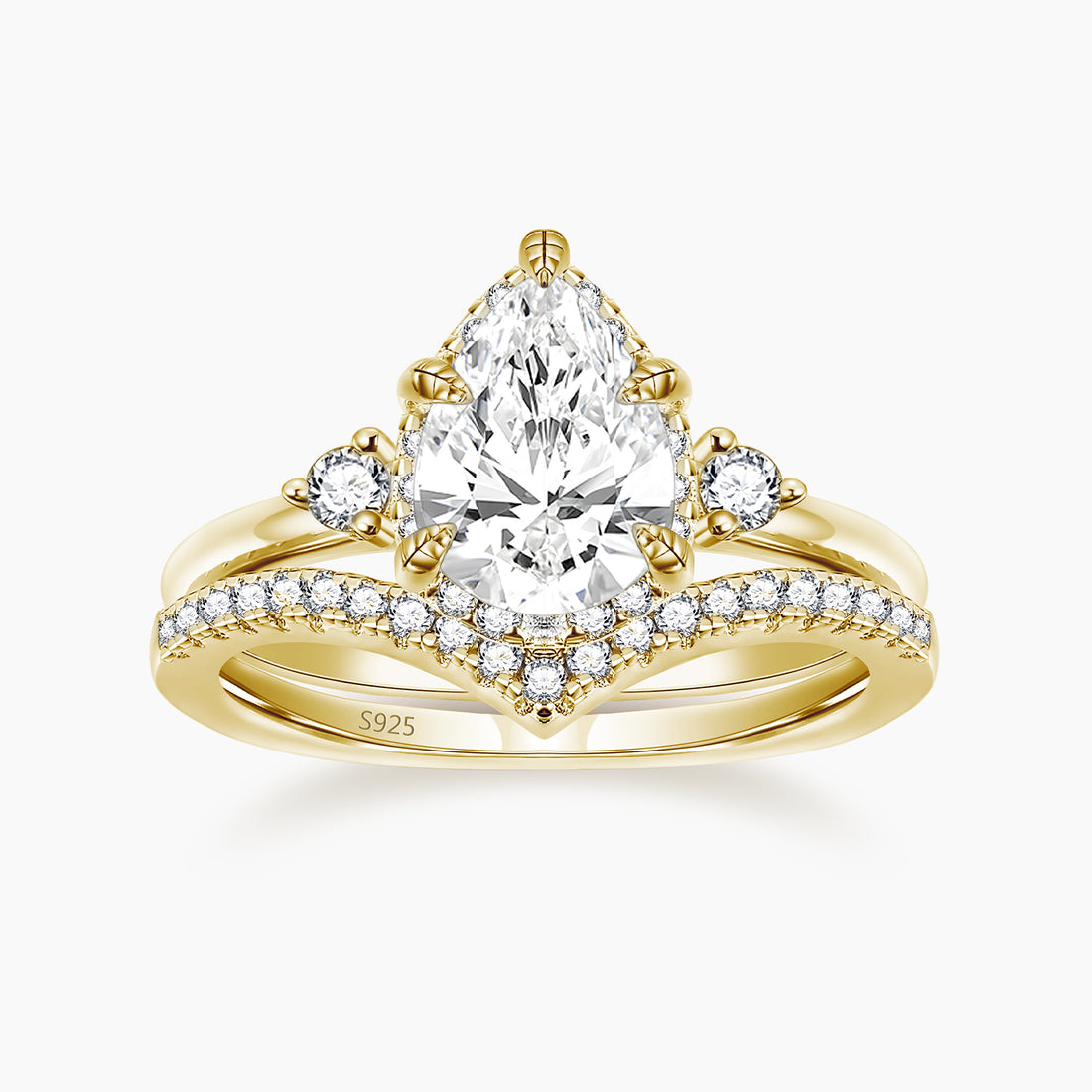 gold wedding band sets, fake bridal ring sets, pear shape ring, cubic zirconia silver ring for women, affordable wedding rings, cheap wedding ring sets