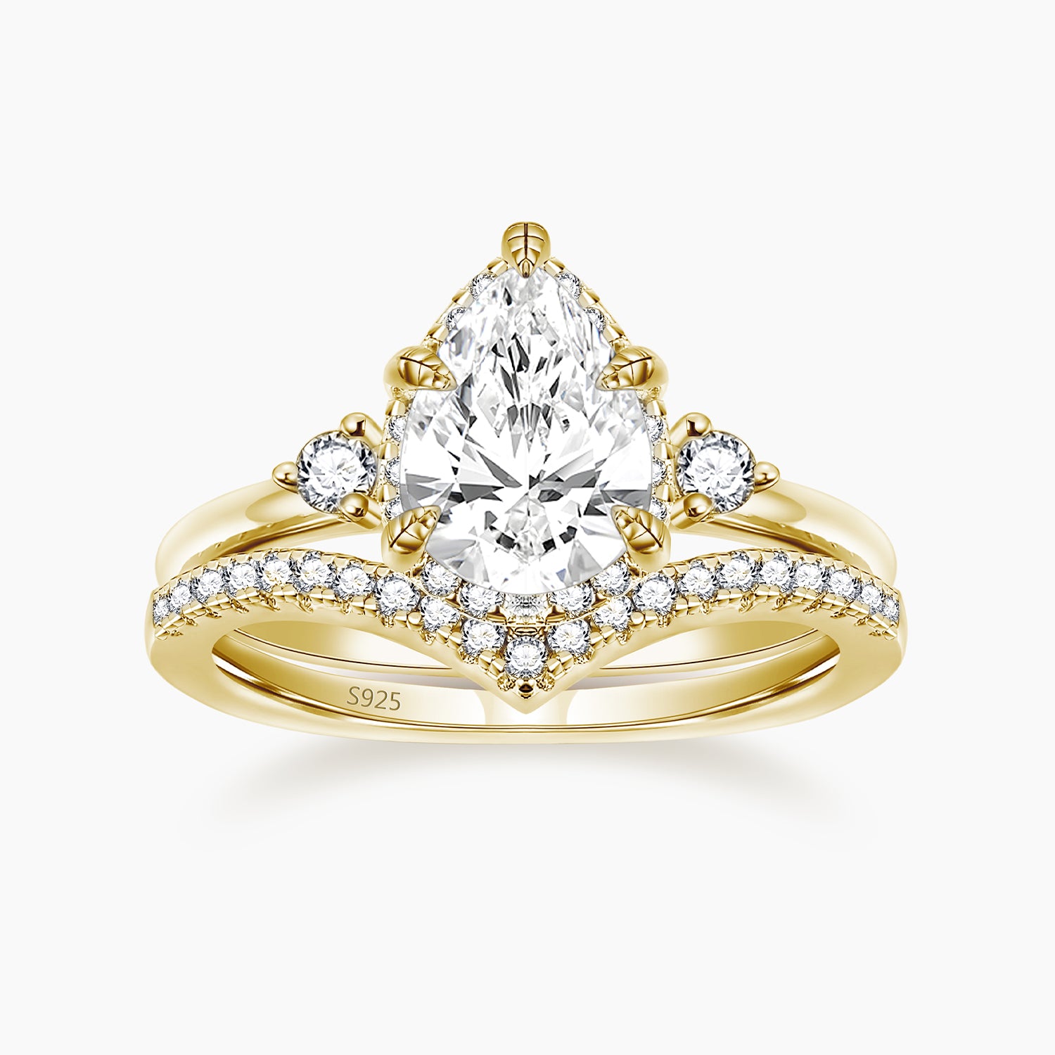 gold wedding band sets, fake bridal ring sets, pear shape ring, cubic zirconia silver ring for women, affordable wedding rings, cheap wedding ring sets