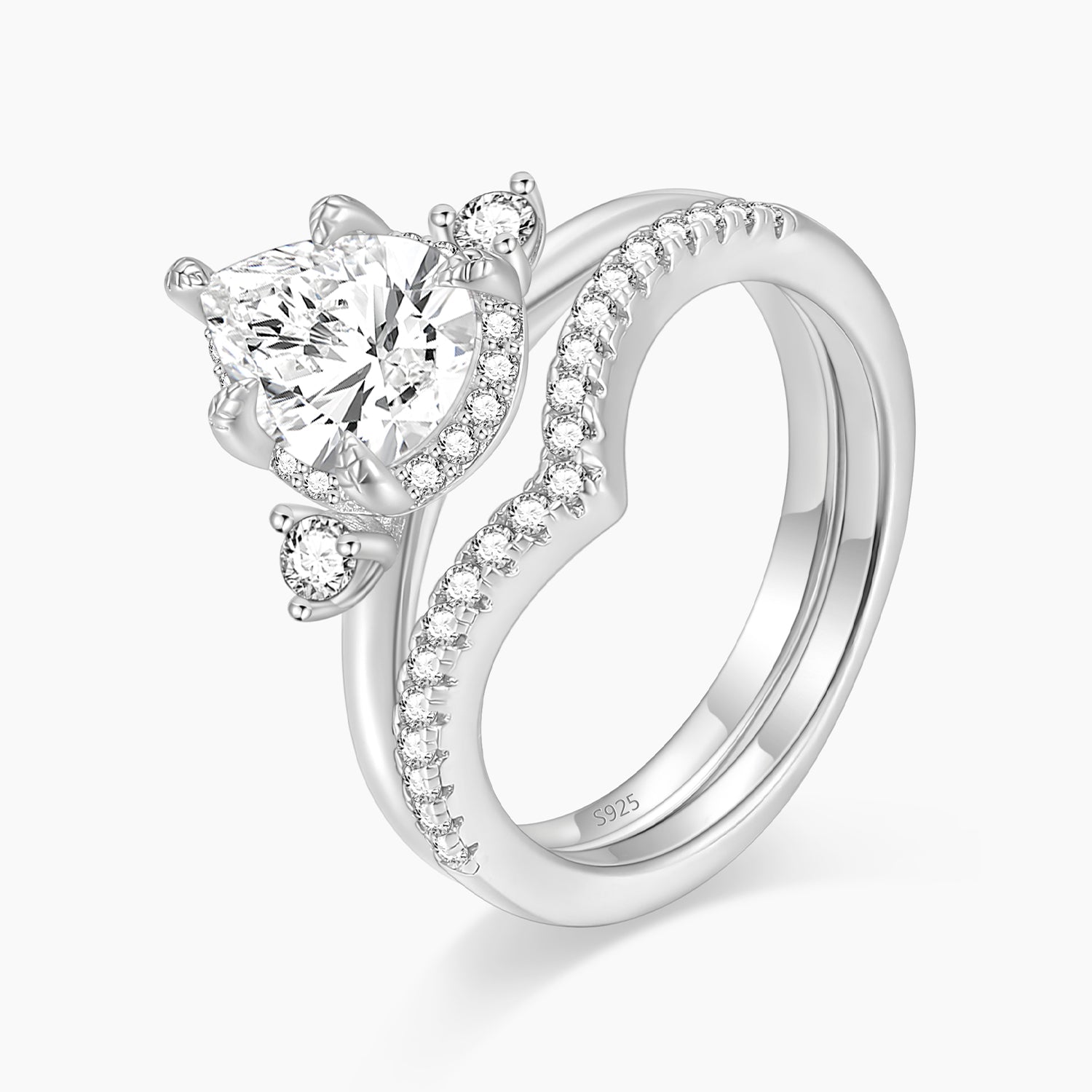 fake bridal ring sets, pear shape ring, cubic zirconia silver ring for women, affordable wedding rings, cheap wedding ring sets