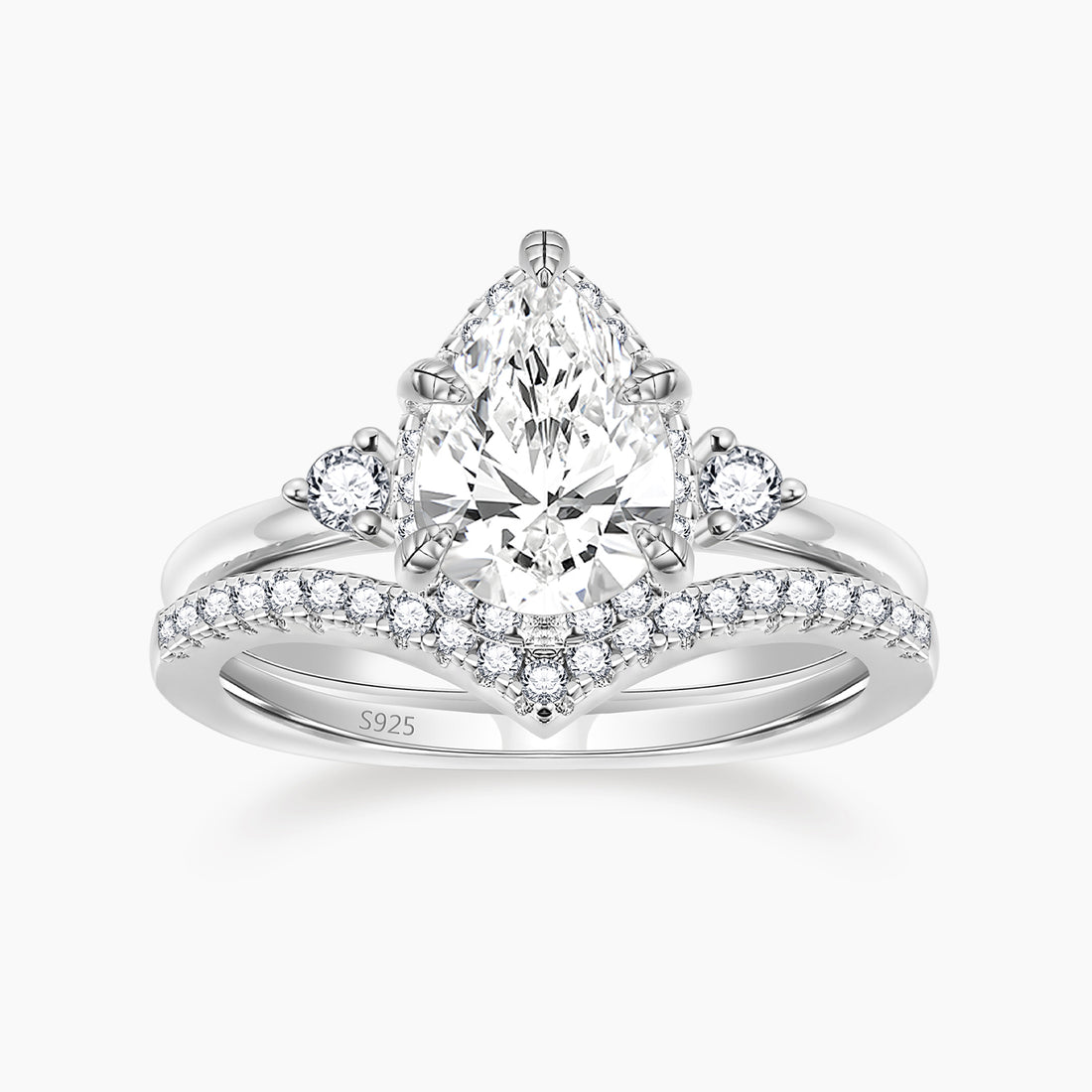 fake bridal ring sets, pear shape ring, cubic zirconia silver ring for women, affordable wedding rings, cheap wedding ring sets