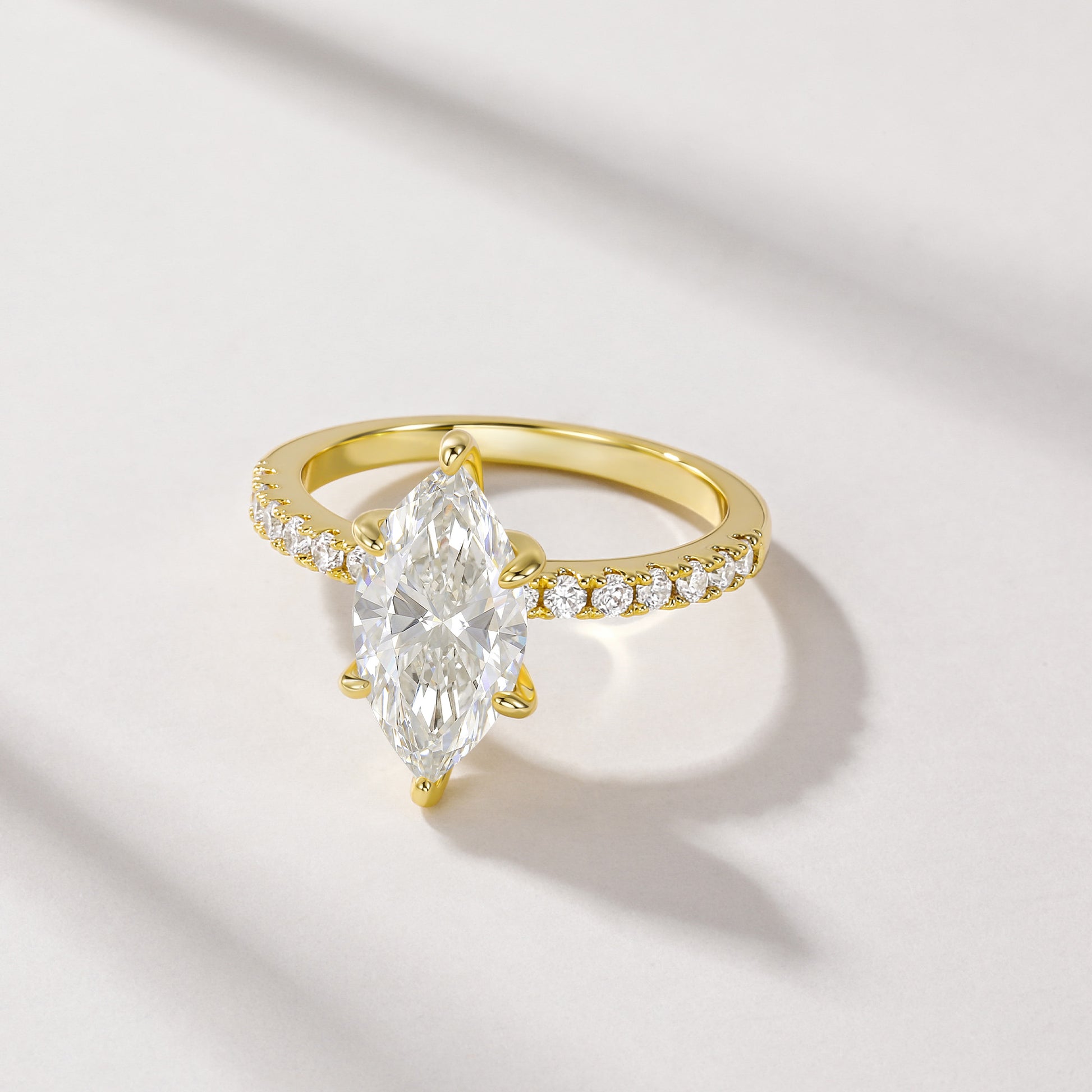 14K gold plated ring, 3 carat engagement ring, 3CT ring, rings for women, marquise engagement ring，low profile engagement rings，CZ Stones, pave engagement ring, eamti rings, eamti, eamti jewelry,travel rings