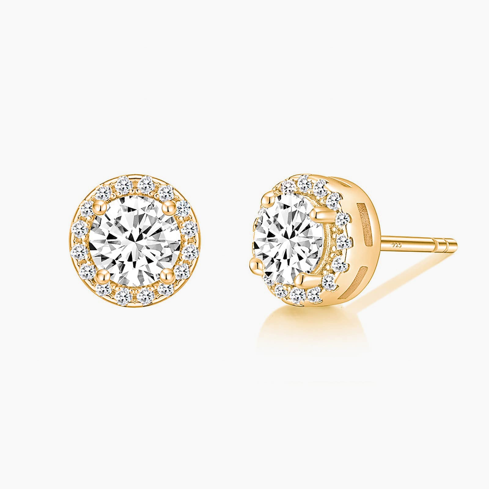 round stud earrings; silver stud earrings; Eamti; post earrings, s925 silver earrings, solitaire earrings, cubic zirconia earrings for women, gold vermeil earrings