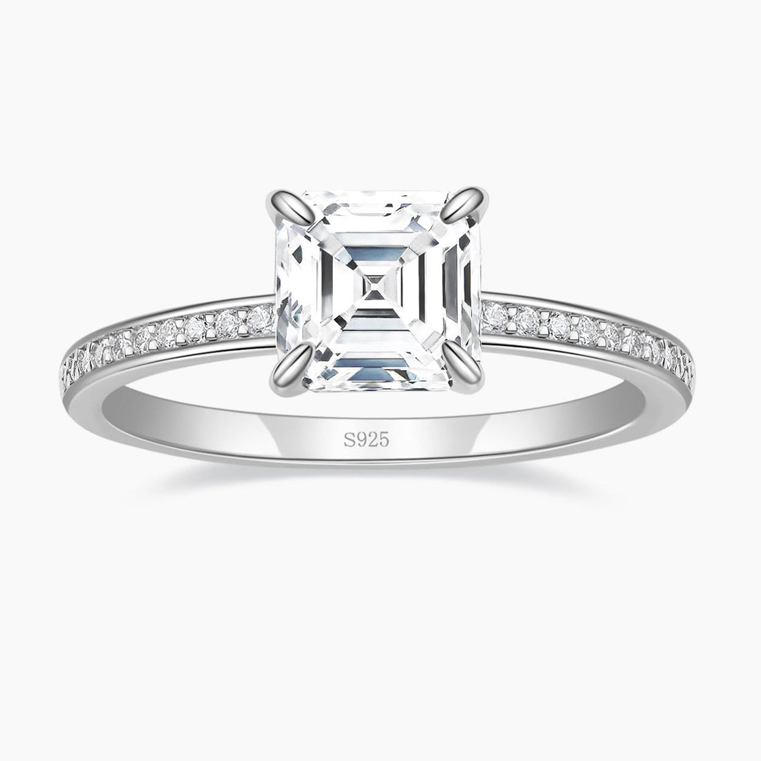 asscher cut ring, cubic zirconia ring, sterling silver ring, silver wedding rings, cheap cubic zirconia ring, asscher