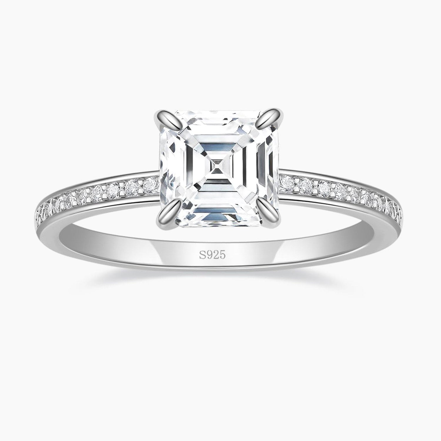 asscher cut ring, cubic zirconia ring, sterling silver ring, silver wedding rings, cheap cubic zirconia ring, asscher