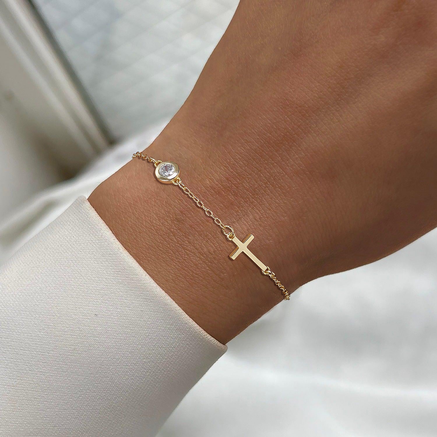 cross bracelet, birthstone bracelet, silver bracelet, adjustable bracelet, stacking bracelets