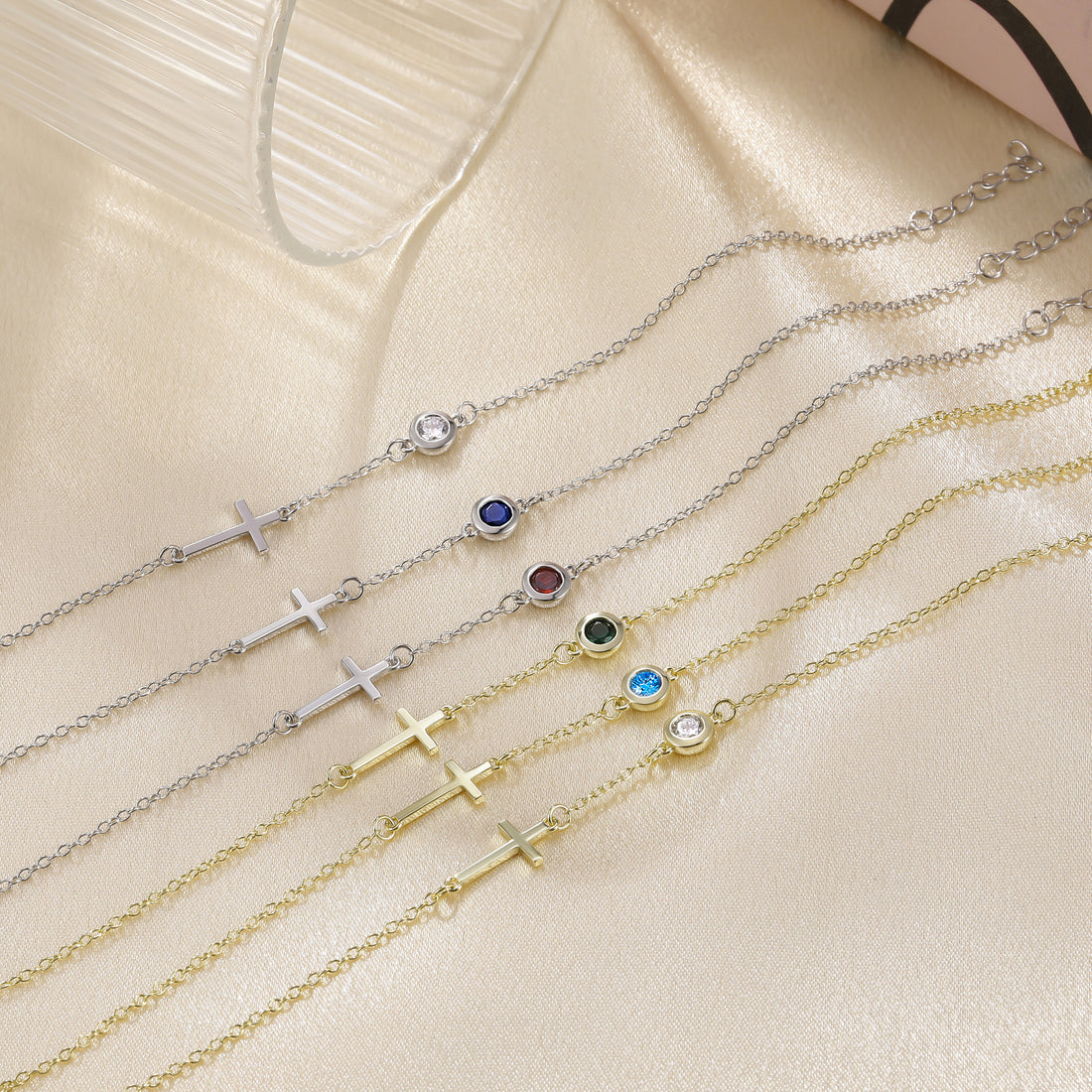 cross bracelet, birthstone bracelet, adjustable bracelet