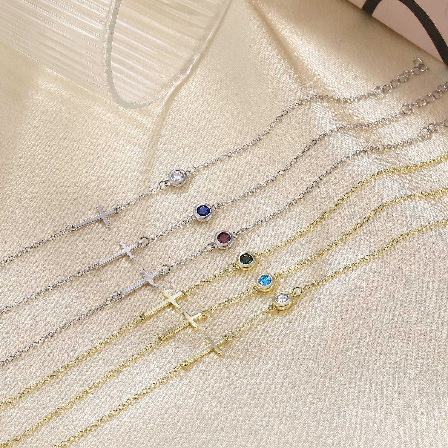 cross bracelet, birthstone bracelet, adjustable bracelet