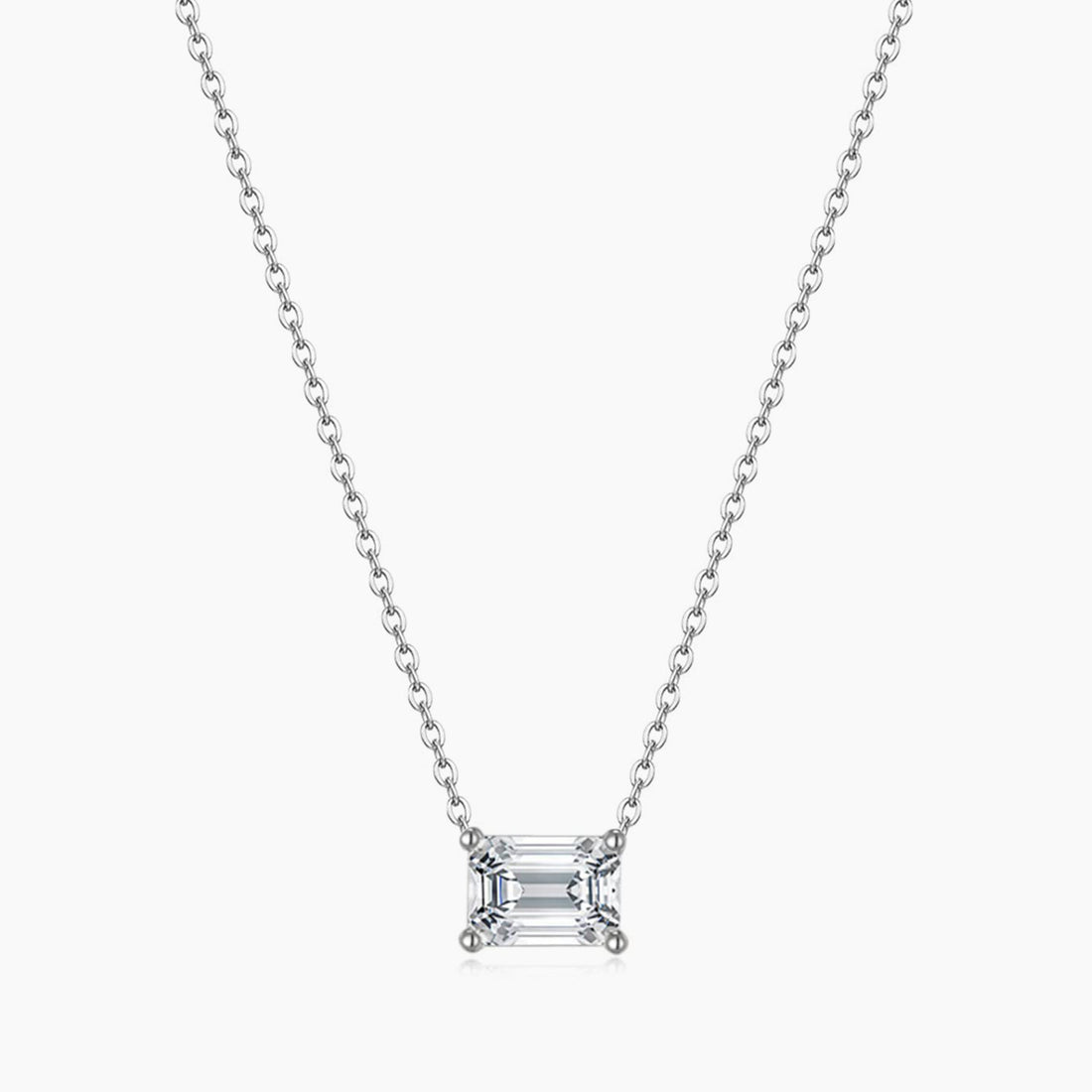 solitaire necklace for women, sterling silver necklace, silver gemstone necklace, cubic zirconia necklace, cz necklace, dainty necklace, emerald cut