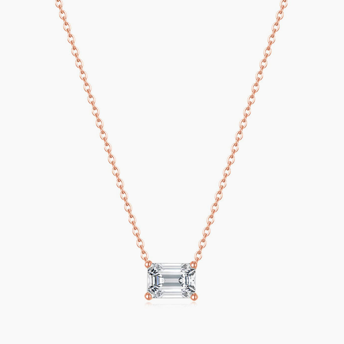 rose gold necklace, solitaire necklace for women, sterling silver necklace, silver gemstone necklace, cubic zirconia necklace, cz necklace, dainty necklace, emerald cut