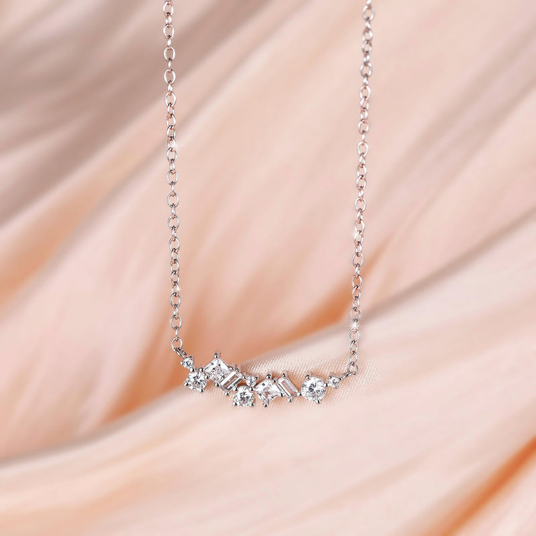 sterling silver necklace, silver necklace, silver gemstone necklace, cubic zirconia necklace, danity necklace, cluster necklace
