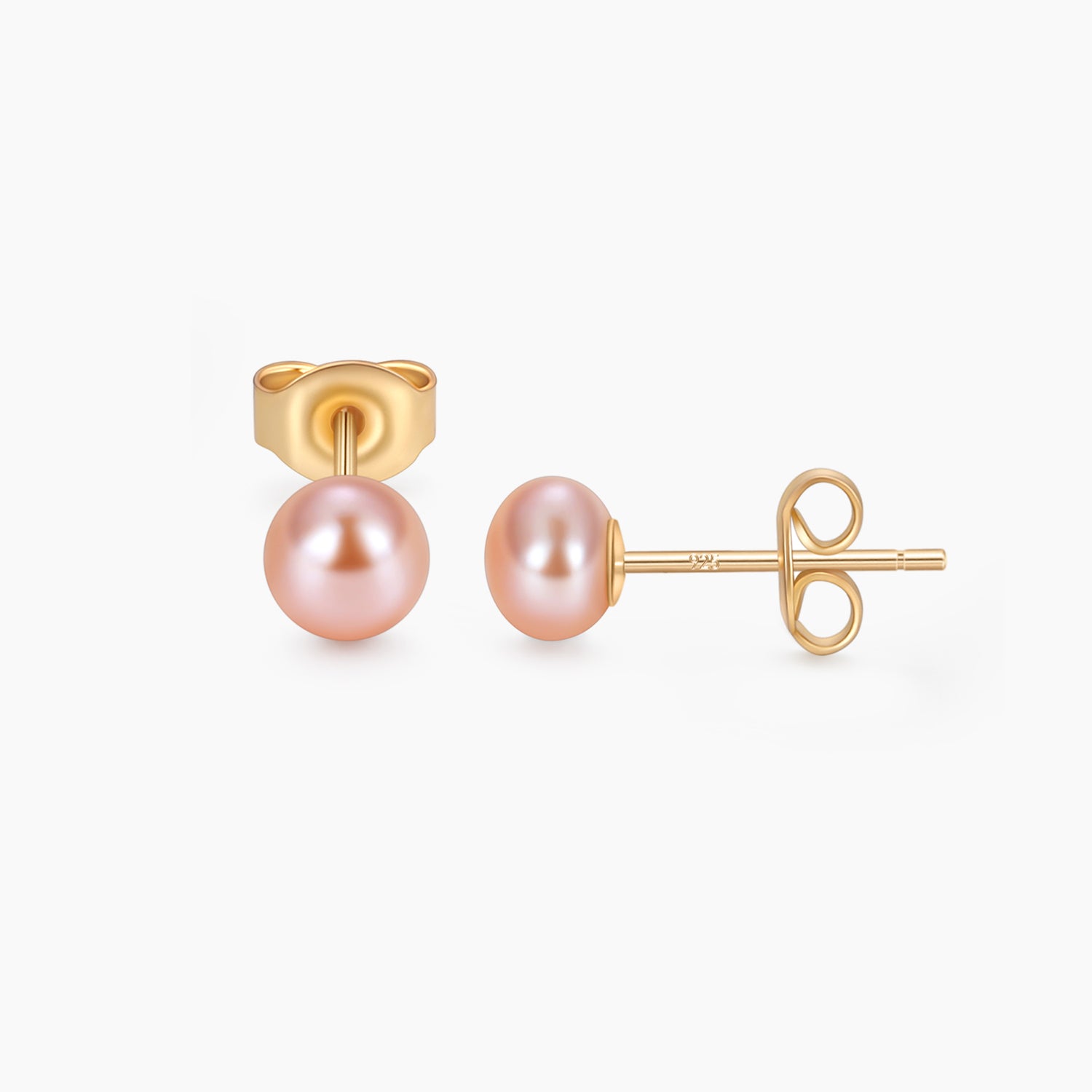 5mm pink pearls, pink pearl earrings, classic pearl earrings, pearl stud earrings, earrings in pink, gold earrings, 925 sterling silver posts, pearl bridal earrings, freshwater pearl earrings, pearl wedding earrings, pearl studs, pink pearls