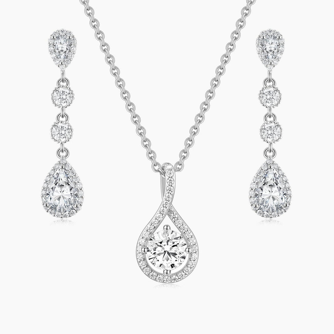 bridal set, cubic zirconia, affordable jewelry, wedding jewelry sets, cz wedding sets, teardrop, necklace and earrings set, 925 sterling silver