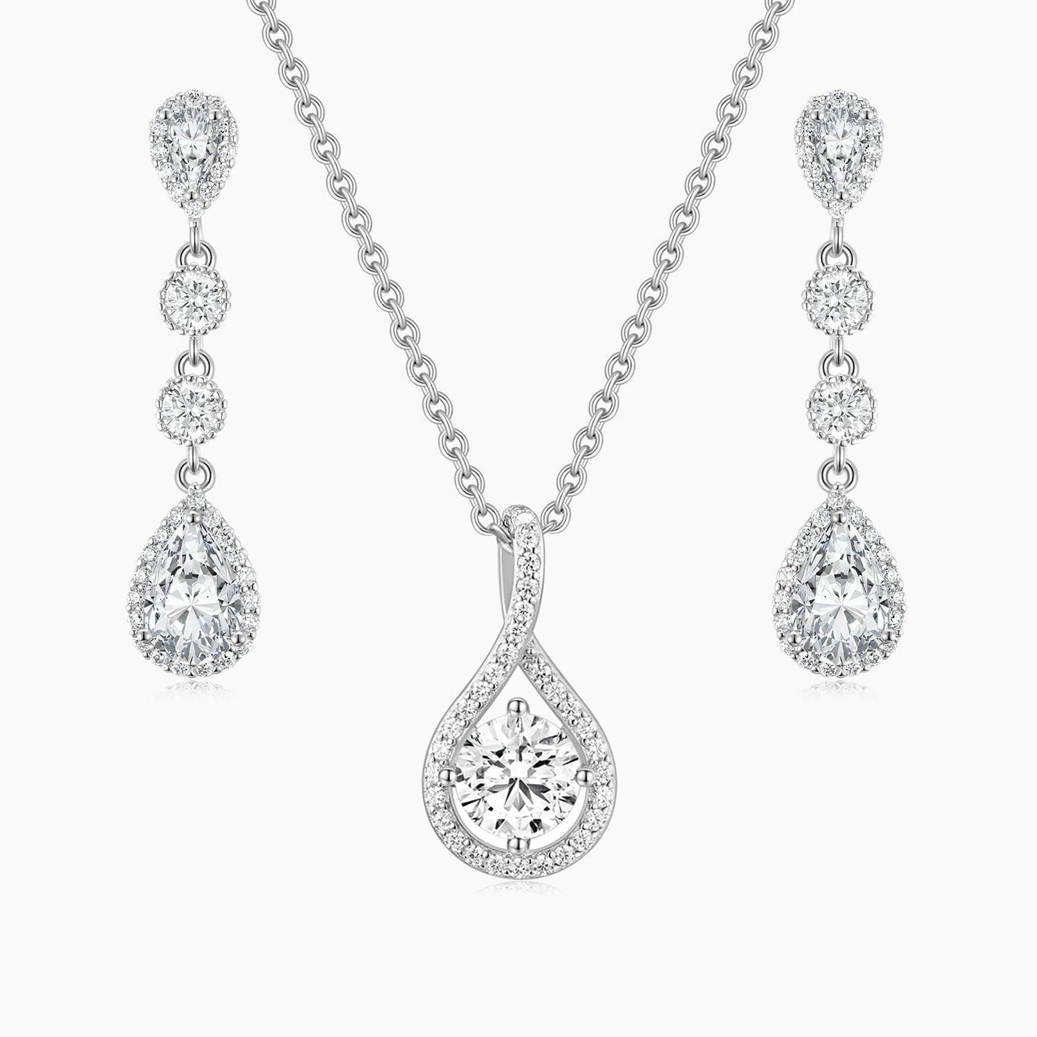 bridal set, cubic zirconia, affordable jewelry, wedding jewelry sets, cz wedding sets, teardrop, necklace and earrings set, 925 sterling silver