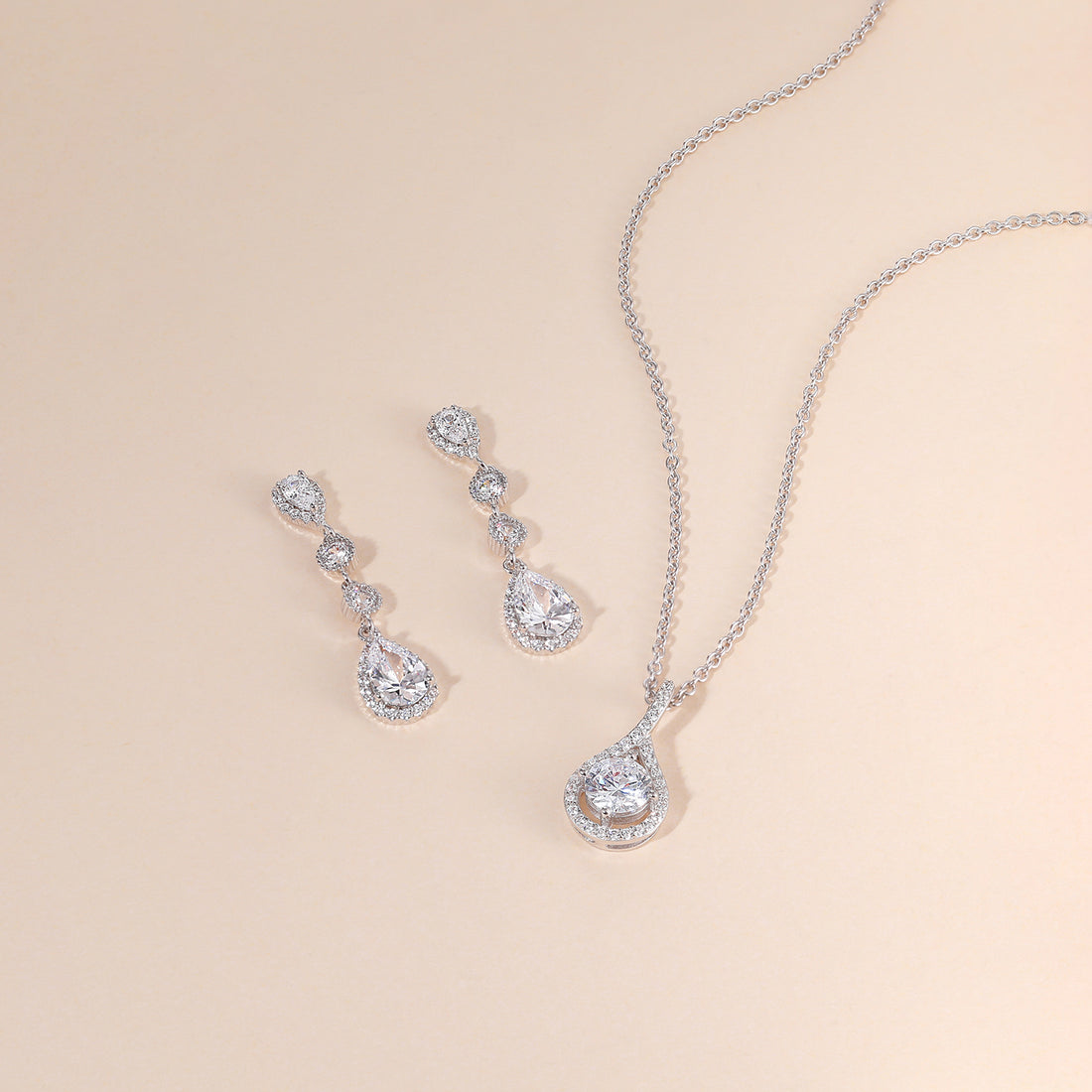 bridal set, bridal earrings, teardrop necklace for women, sterling silver necklace, silver gemstone necklace, cubic zirconia necklace, cz necklace, dainty necklace, teardrop, necklace and earrings set, sets bridal jewelry, wedding jewelry sets, affordable wedding ring set, wedding jewelry sets for bride