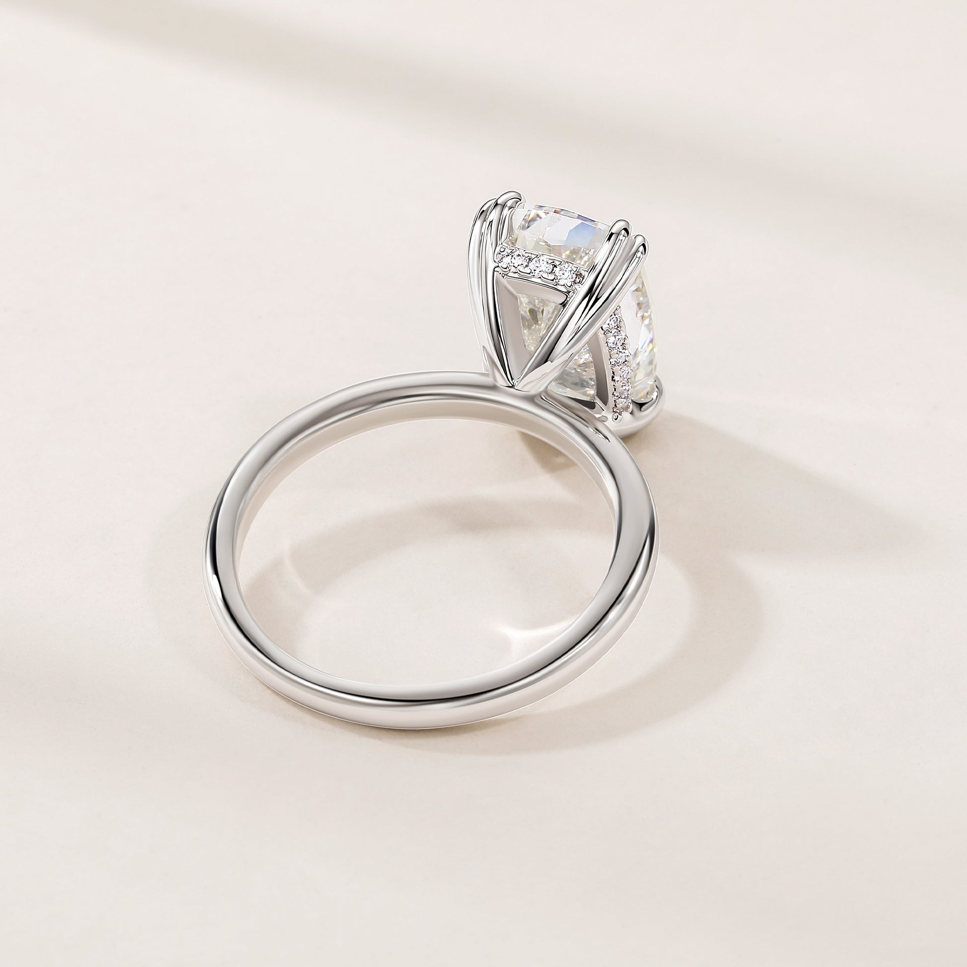 eamti rings, eamti, cz bridal rings, solitaire Elongated Cushion Cut Engagement Ring, solitaire engagement ring, cubic zirconia, hidden halo, elongated cushion cut