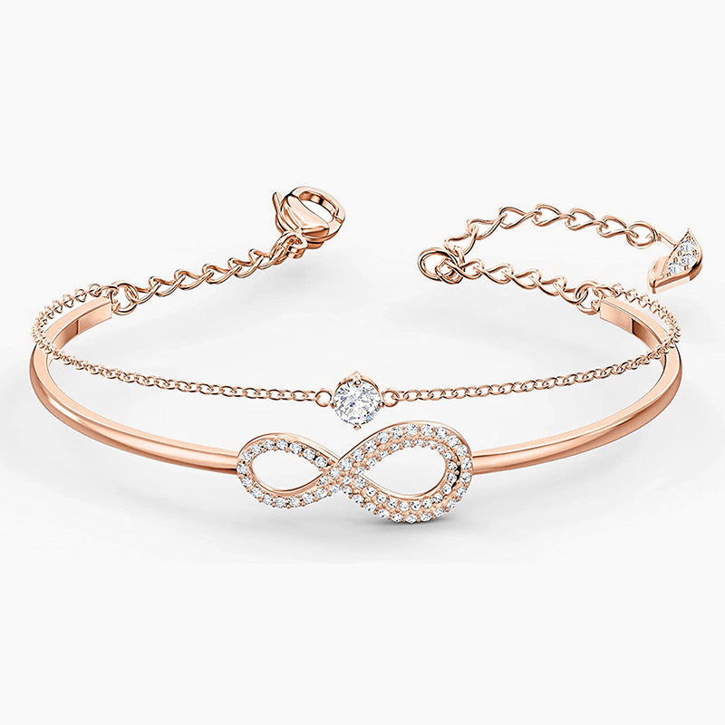 infinity bracelet, rose gold, cz stones, layered bracelet