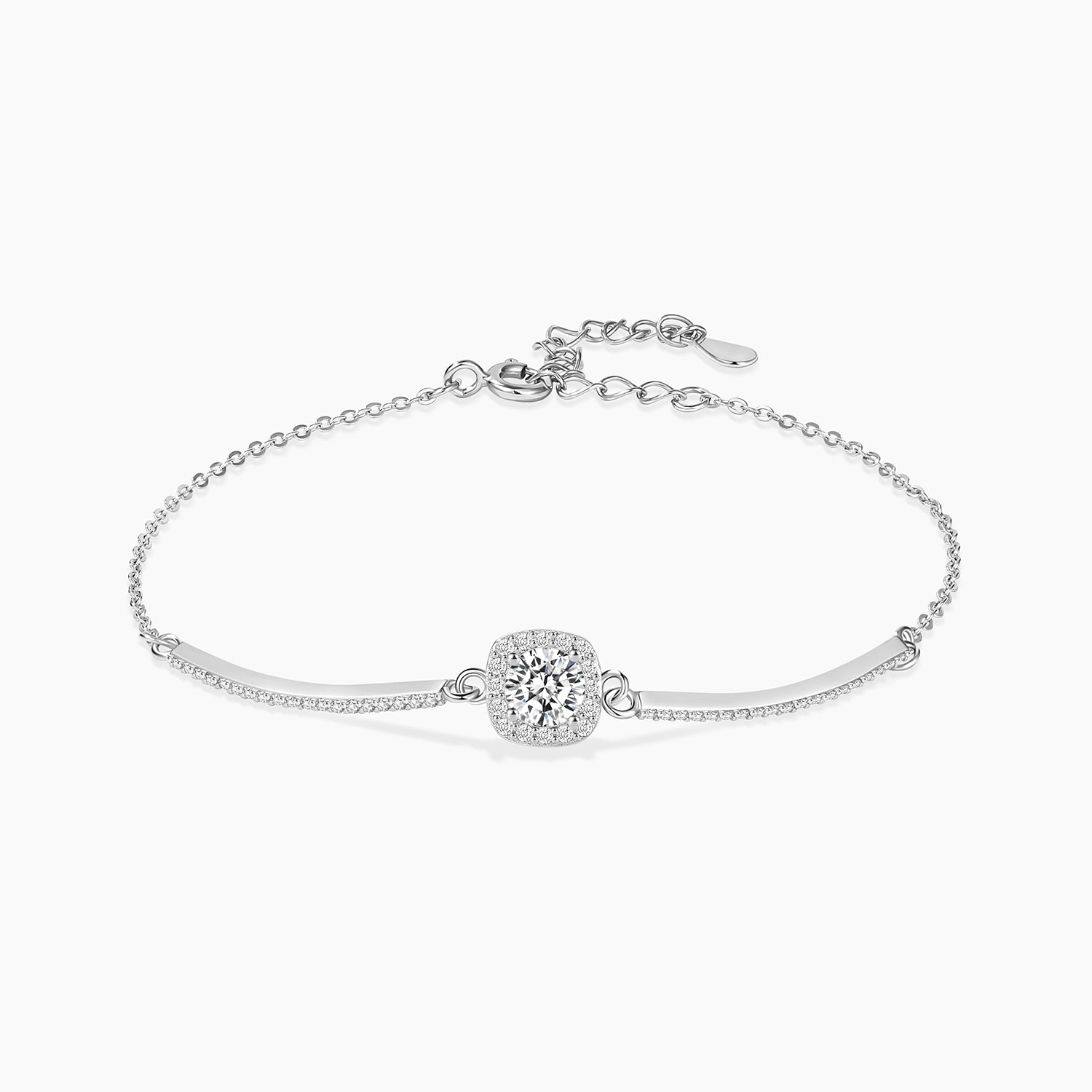 silver bracelet, moissanite bracelet, adjustable bracelet, solitaire bracelet