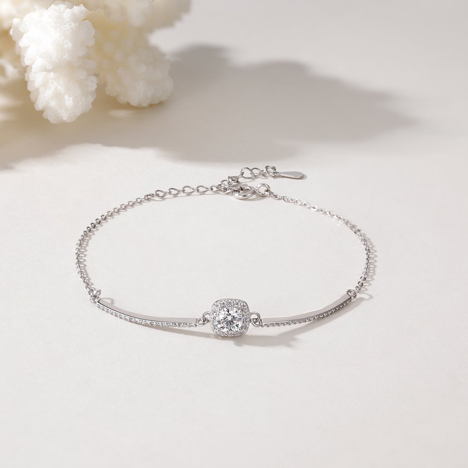 silver bracelet, moissanite bracelet, adjustable bracelet, solitaire bracelet