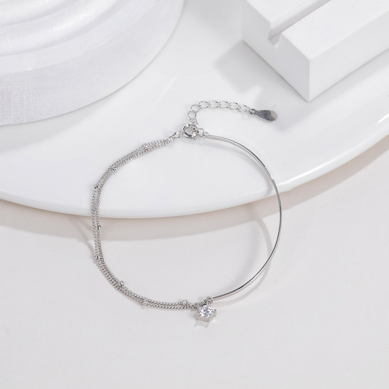 beaded bracelet, cubic zirconia, sterling silver, star bracelet, layered bracelet