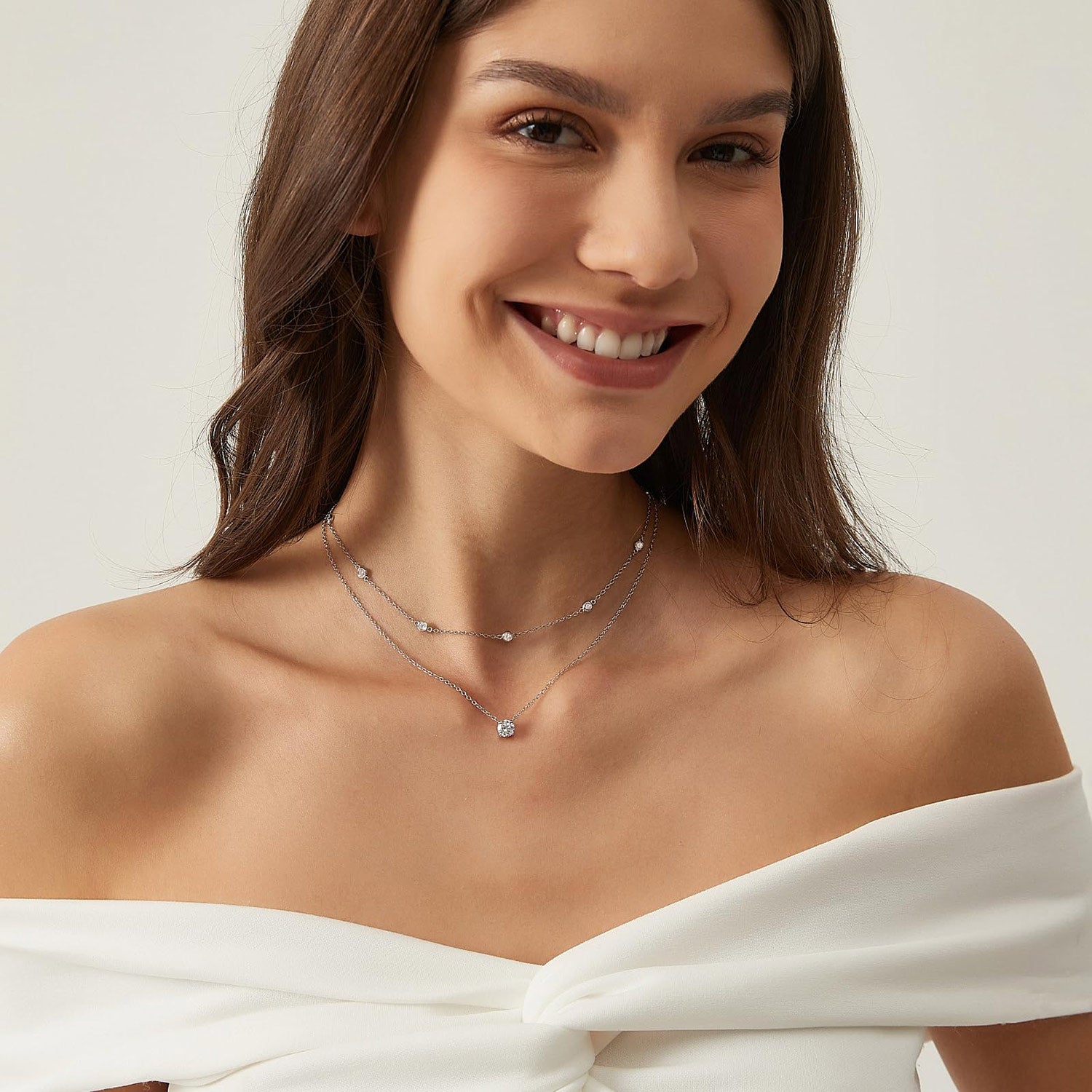 multi, station necklace, layered necklace, cz necklace, dainty necklace, sterling silver necklaces, cz stones