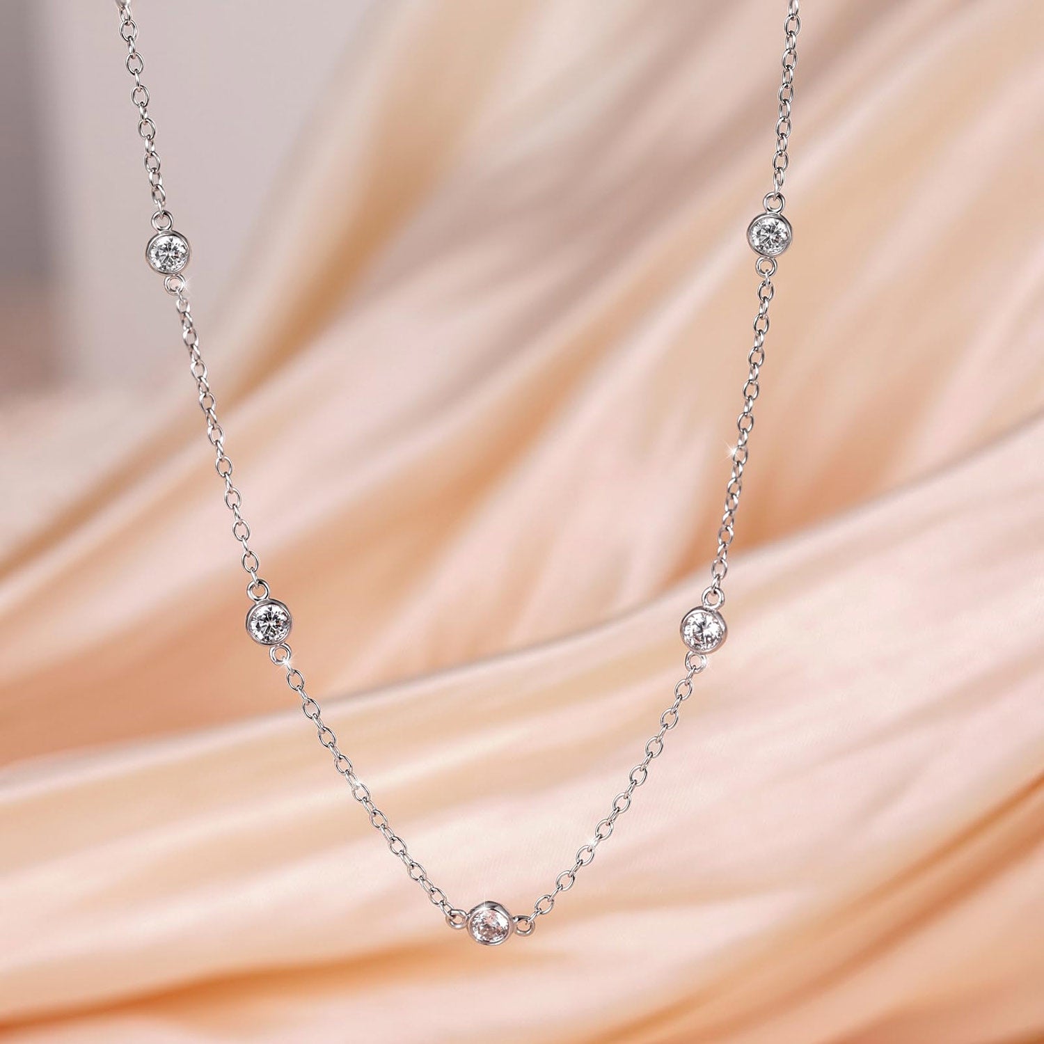 multi, station necklace, layered necklace, cz necklace, dainty necklace, sterling silver necklaces, cz stones