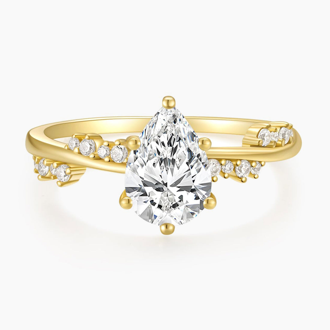 gold plated ring, cubic zirconia engagement ring, pear shaped engagement ring, pear ring, pear shaped ring