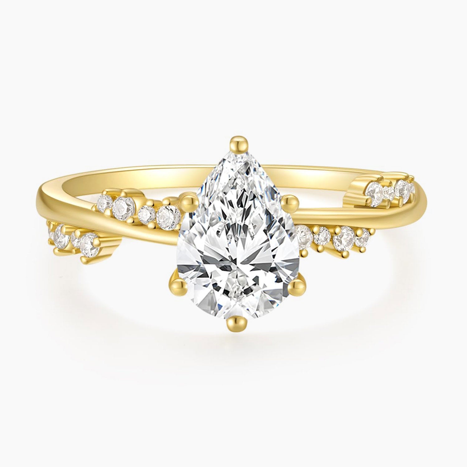 gold plated ring, cubic zirconia engagement ring, pear shaped engagement ring, pear ring, pear shaped ring