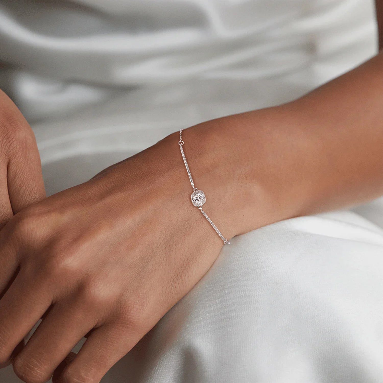 silver bracelet, moissanite bracelet, adjustable bracelet, stacking bracelets