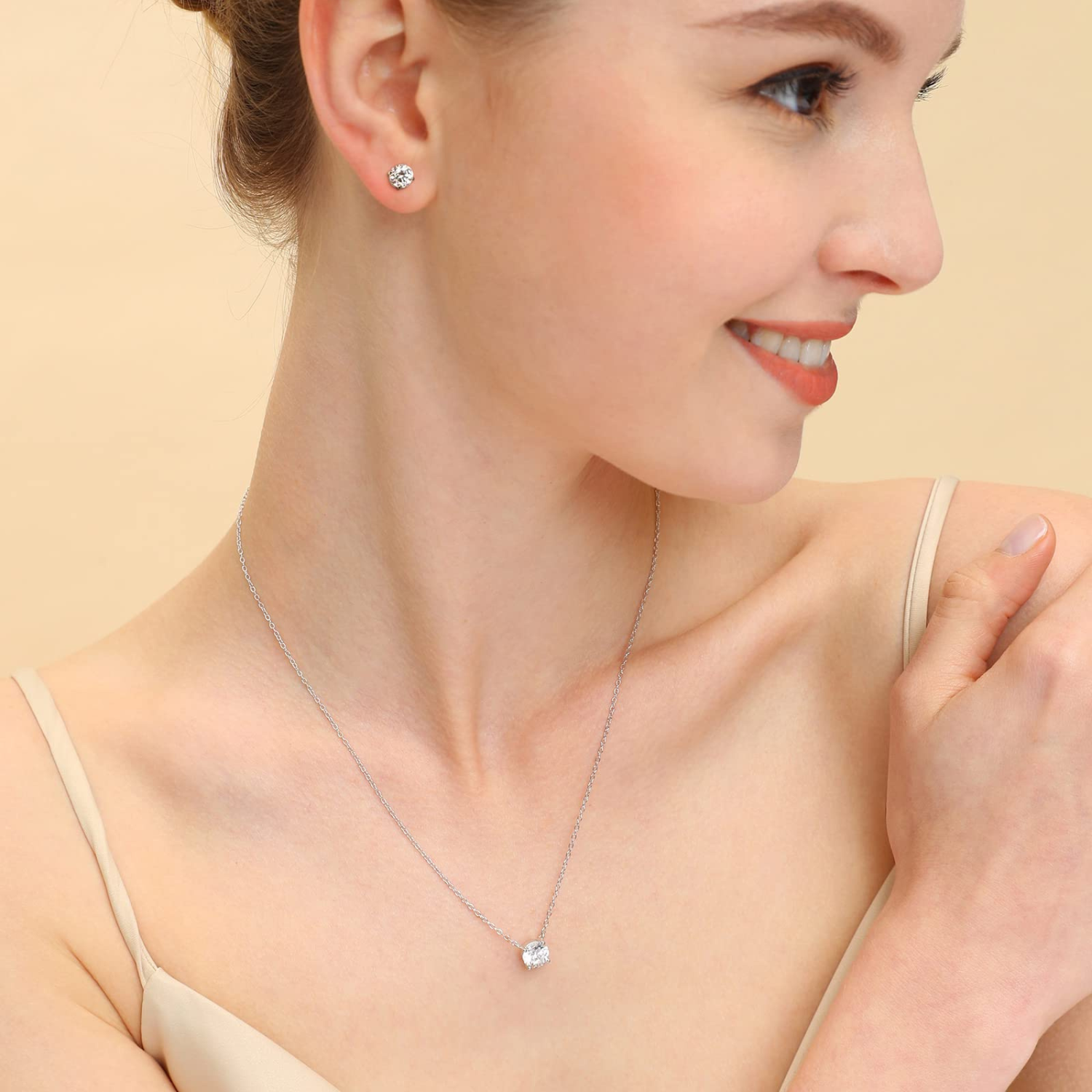 necklace and earrings set, bridal set, cz wedding sets, sets bridal jewelry, solitaire necklace for women, sterling silver necklace, silver gemstone necklace, cubic zirconia, stud earrings