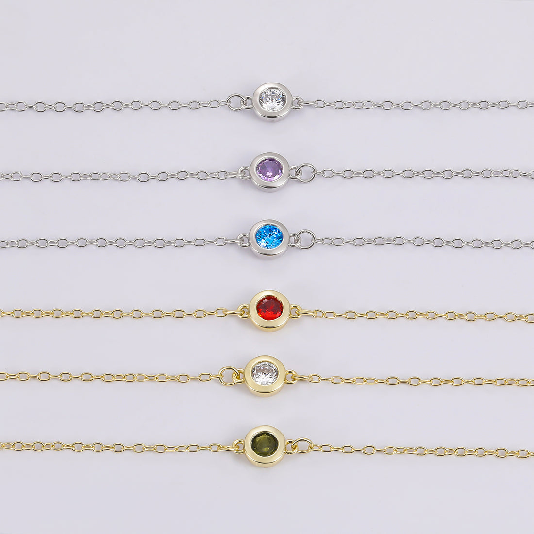 birthstone bracelet, cz stones, cubic zironia, 925 silver, gold