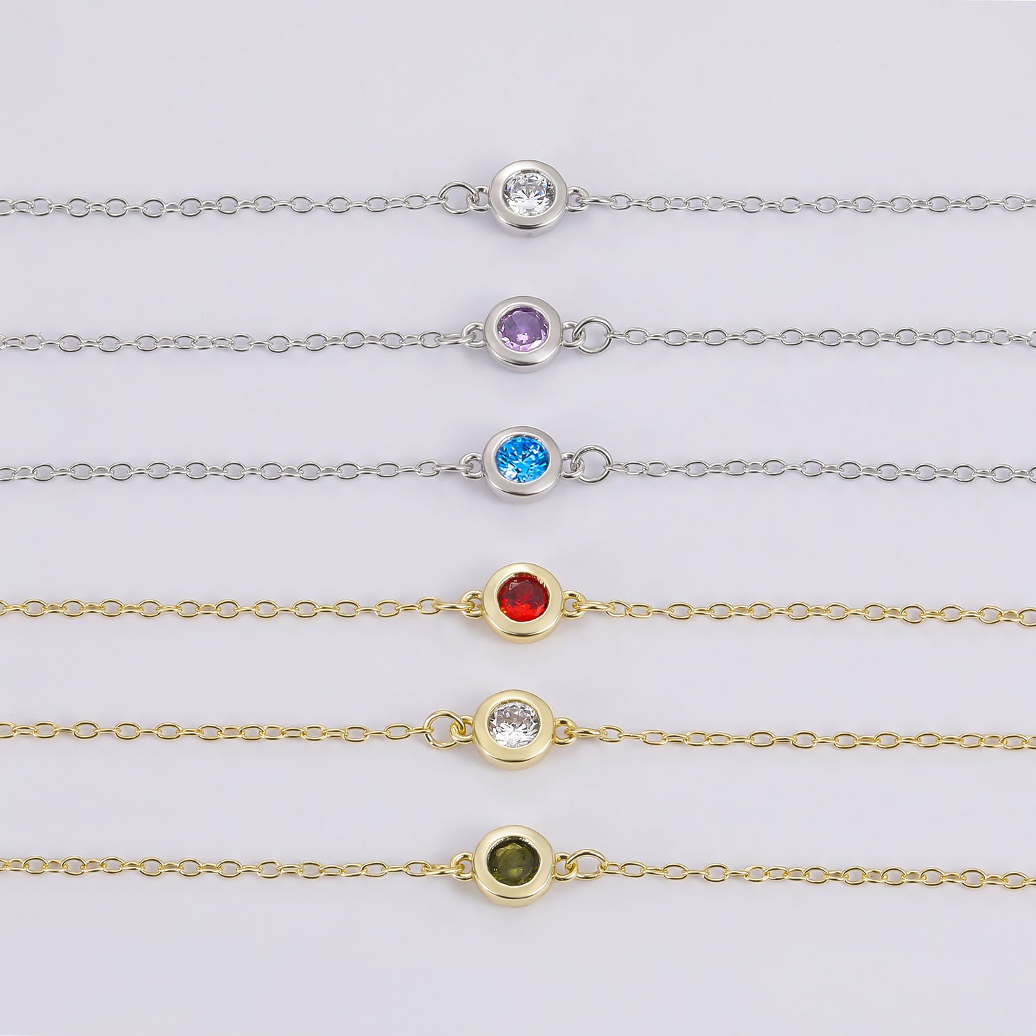 birthstone bracelet, cz stones, cubic zironia, 925 silver, gold