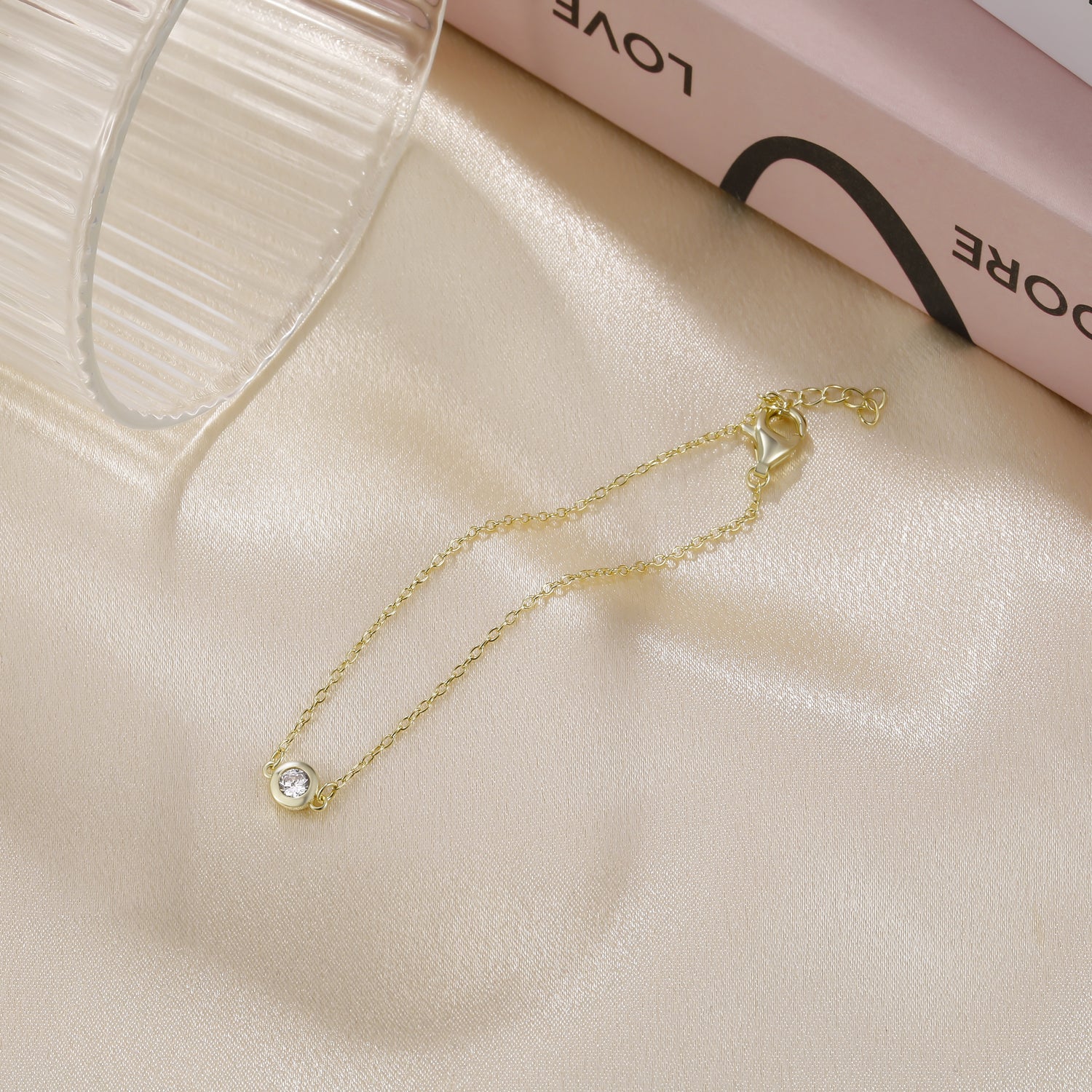 birthstone bracelet, gold bracelet, cubic zirconia bracelet