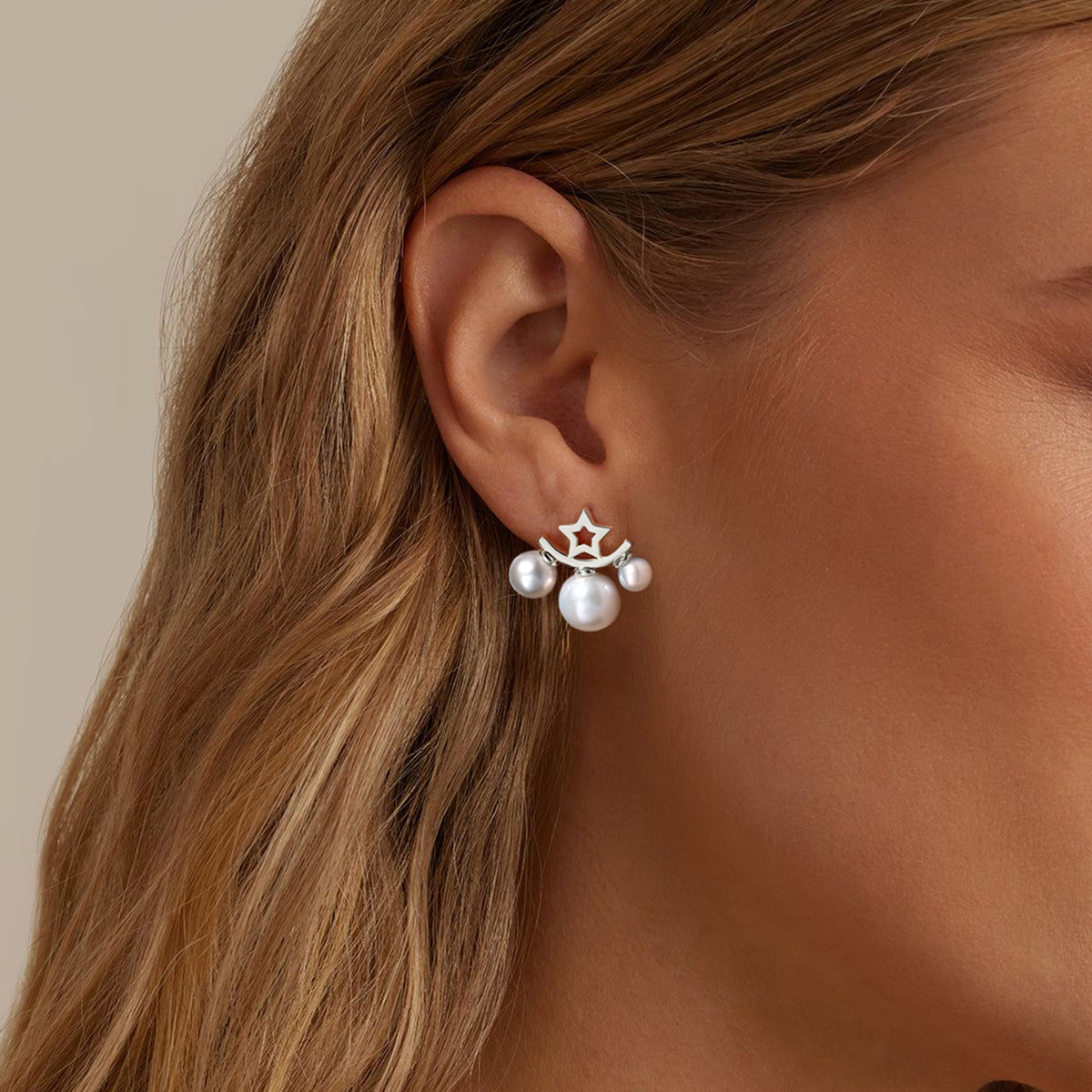 fresh pearl earrings for women, three pearl stud earrings, pearl earrings, freshwater pearl earrings
