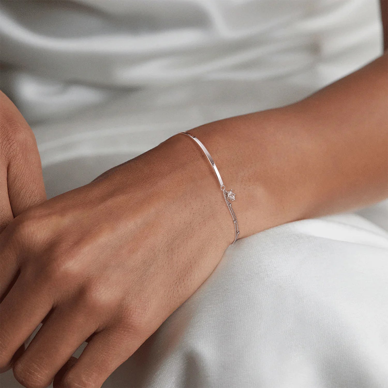 beaded bracelet, cubic zirconia, sterling silver, bracelet for women