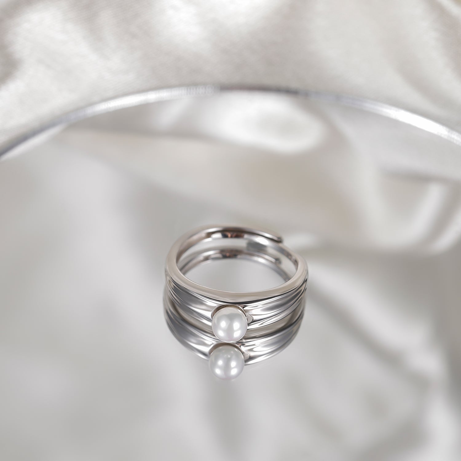 silver pearl ring, pearl engagement ring, mother of pearl ring