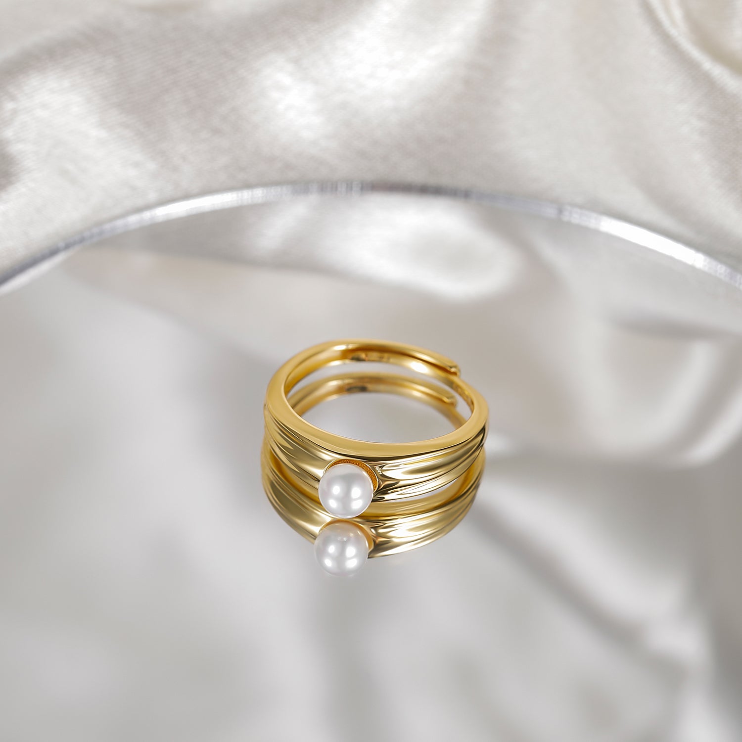 gold pearl ring, pearl engagement ring, mother of pearl ring