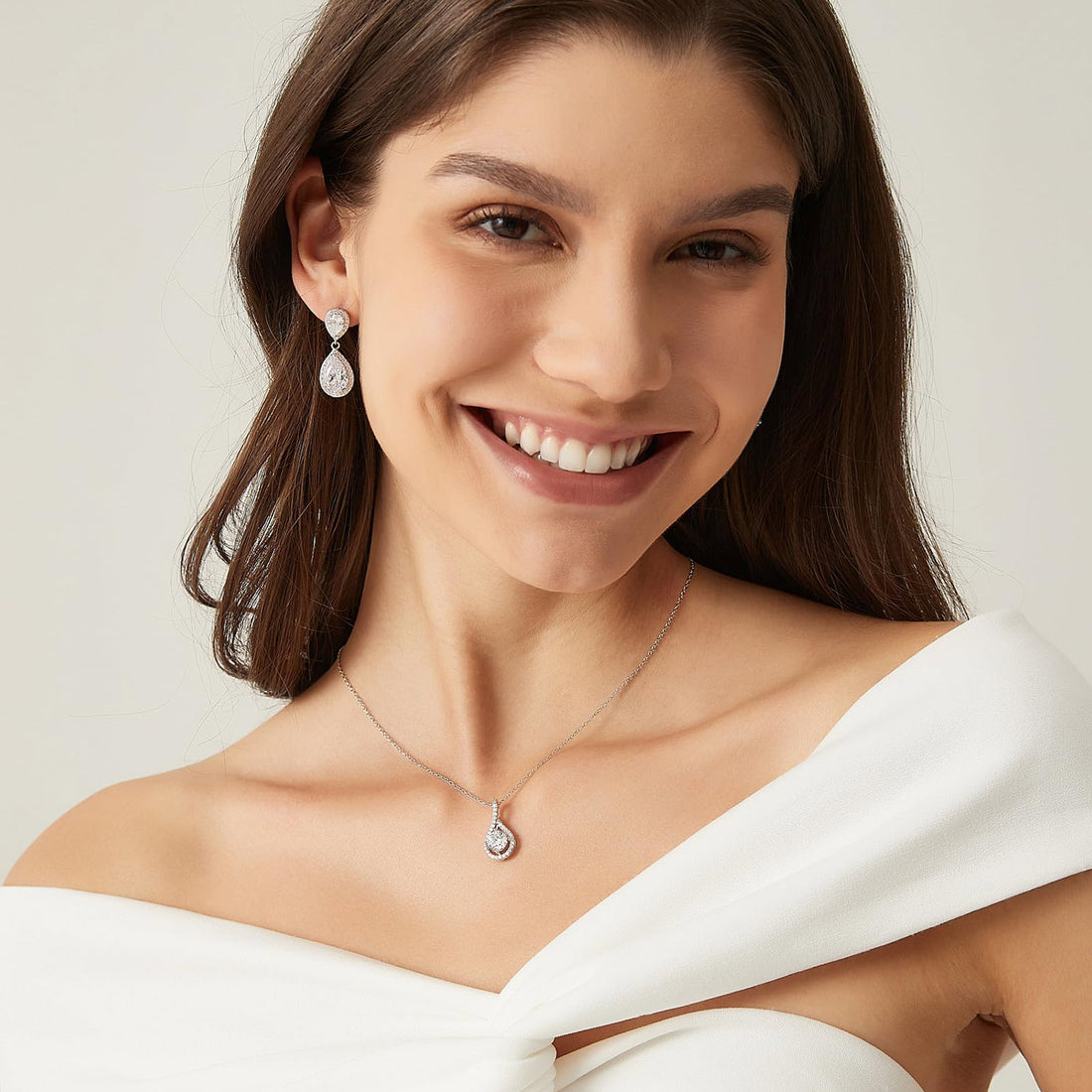 teardrop, cz necklace, silver necklace, cubic zirconia, sterling silver necklaces, anniversary necklace, layered necklace