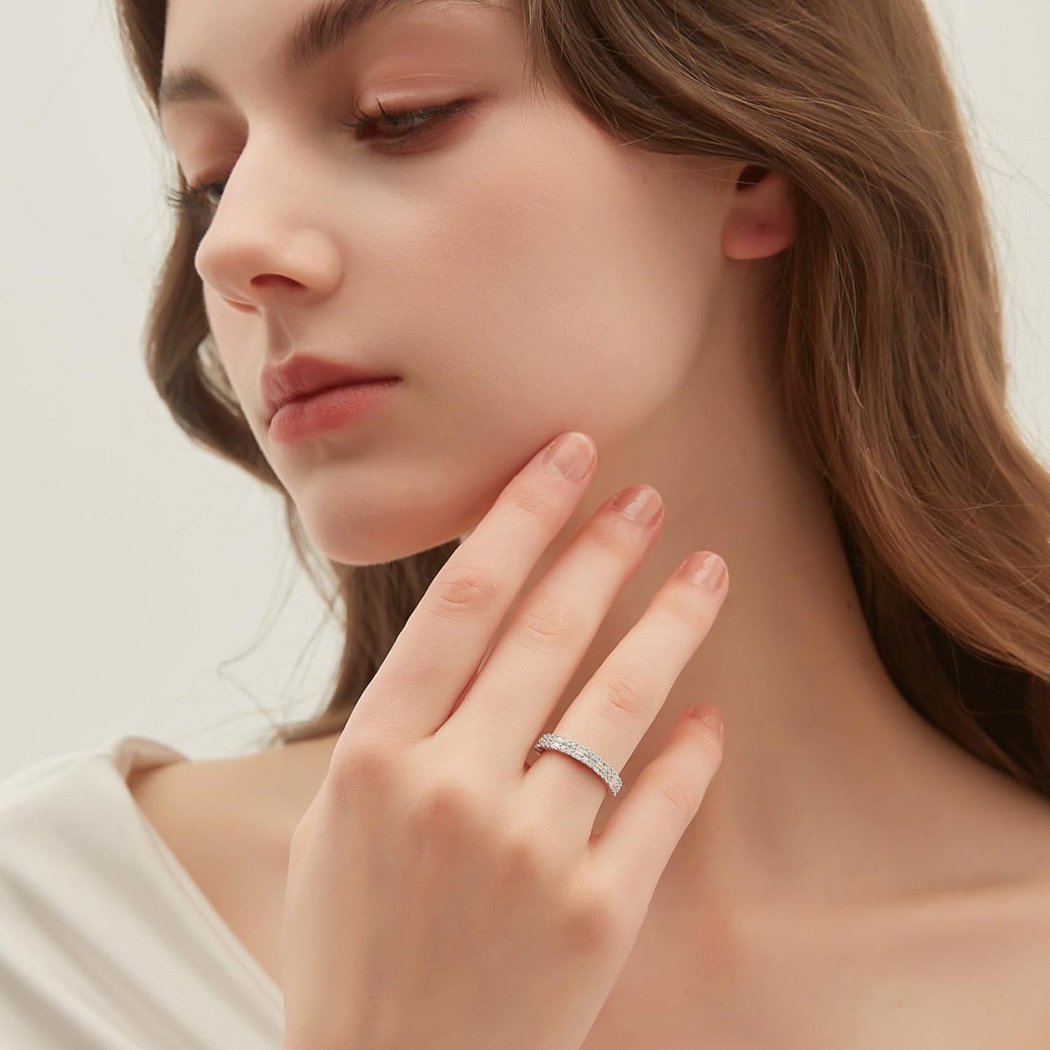 half eternity, stackable ring, cubic zirconia ring