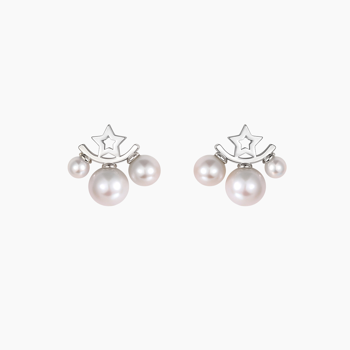 pearl stud earrings, fresh pearl earrings for women, three pearl stud earrings, pearl earrings, silver pearl earrings